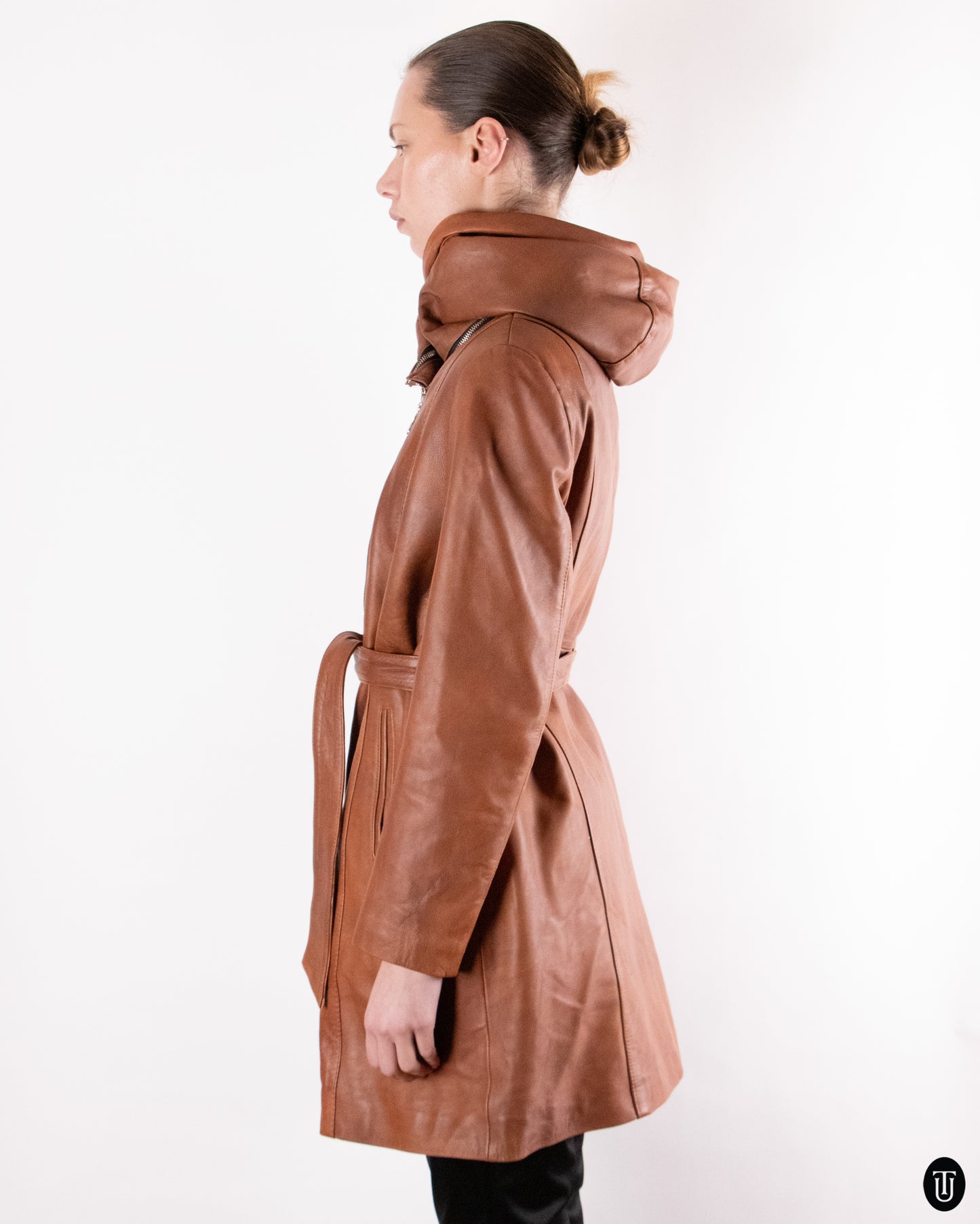 90's Warm Brown Belted Leather Jacket