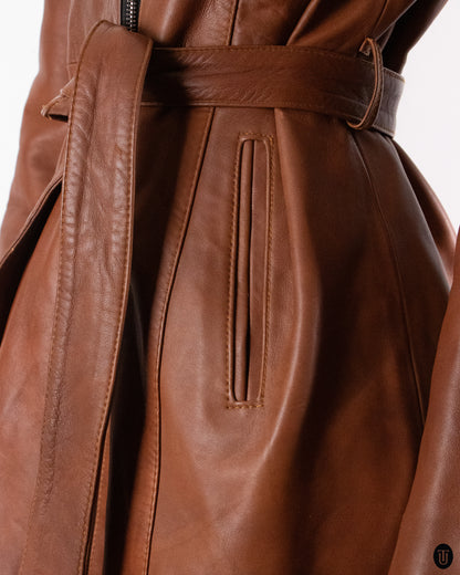 90's Warm Brown Belted Leather Jacket