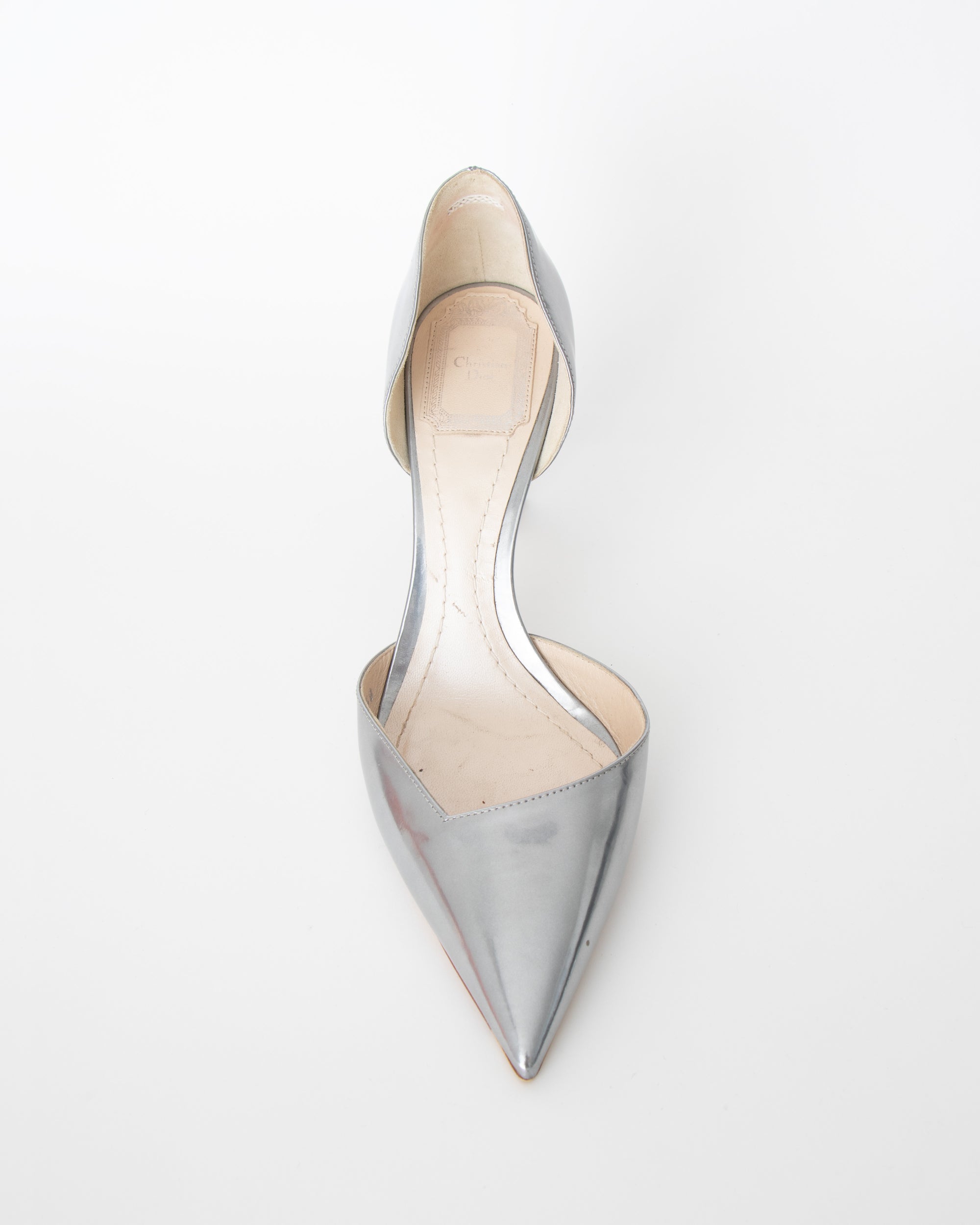 Christian Dior Chrome Pointy Heels 38