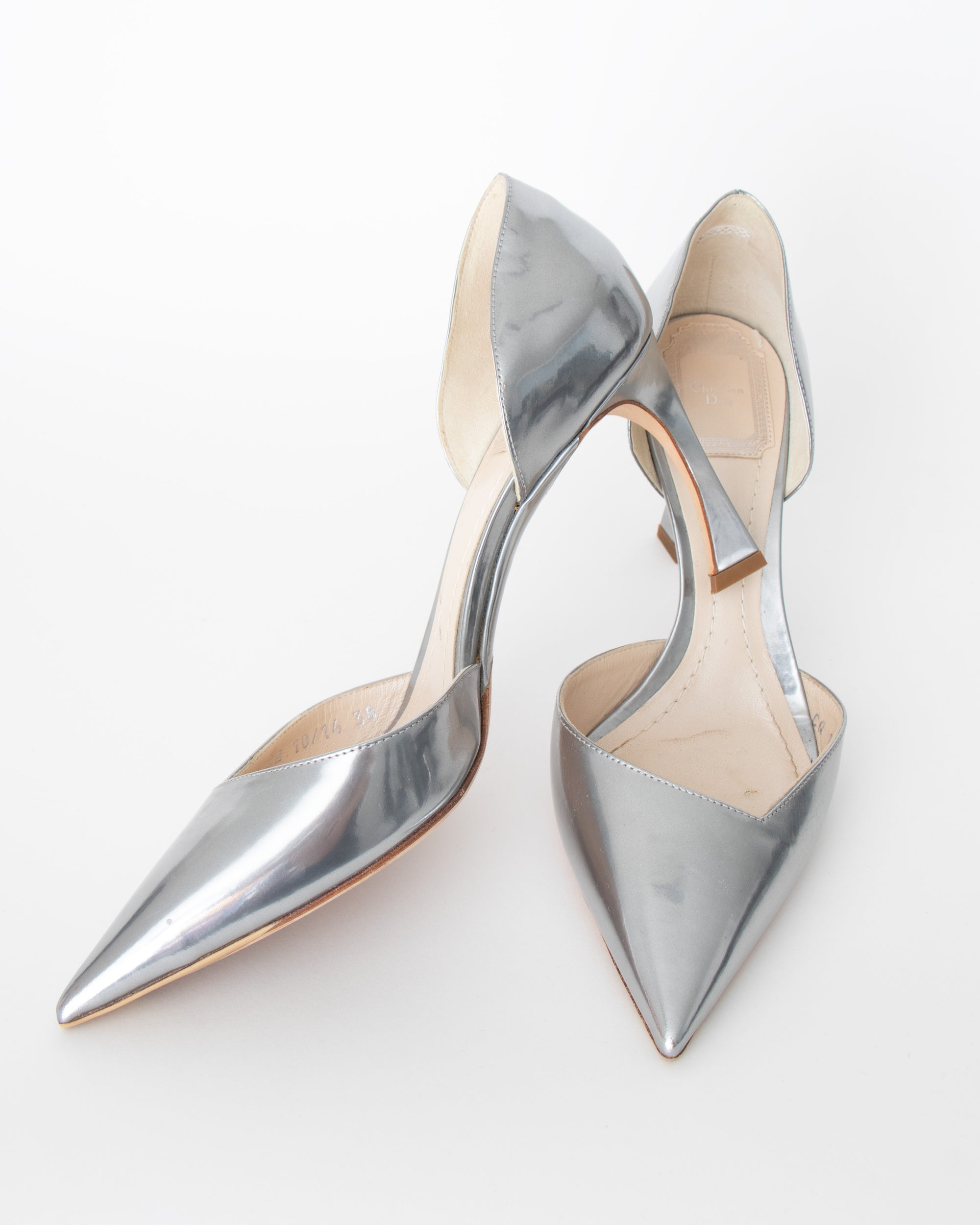 Christian Dior Chrome Pointy Heels 38