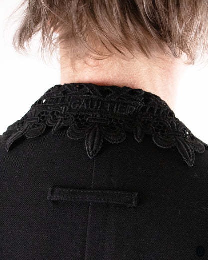90's Jean Paul Gaultier Black Wool Overcoat XL