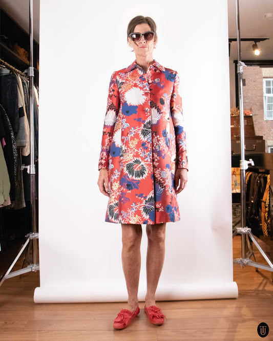 00's Rochas Tailored Cotton Floral Coat M