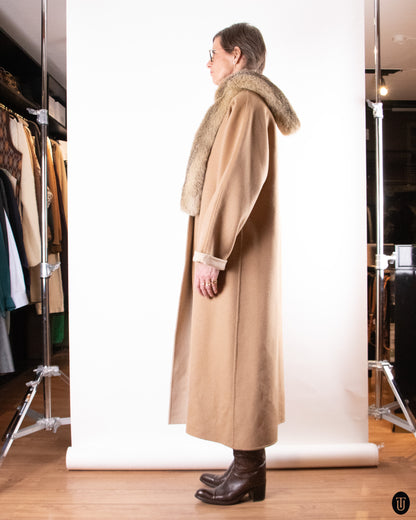 60's Yves Saint Laurent Camel & Fox Fur Coat L