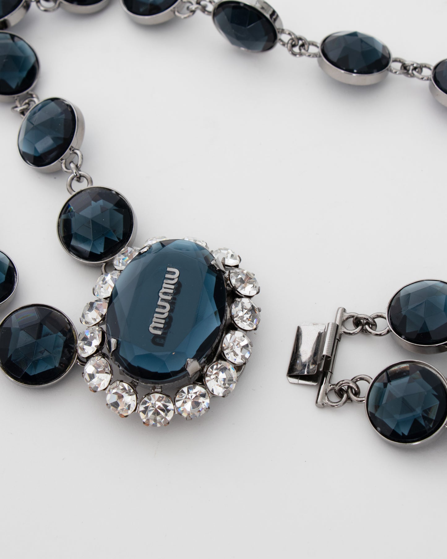 00's Miu Miu Navy Crystal and Rhinestone Link Necklace