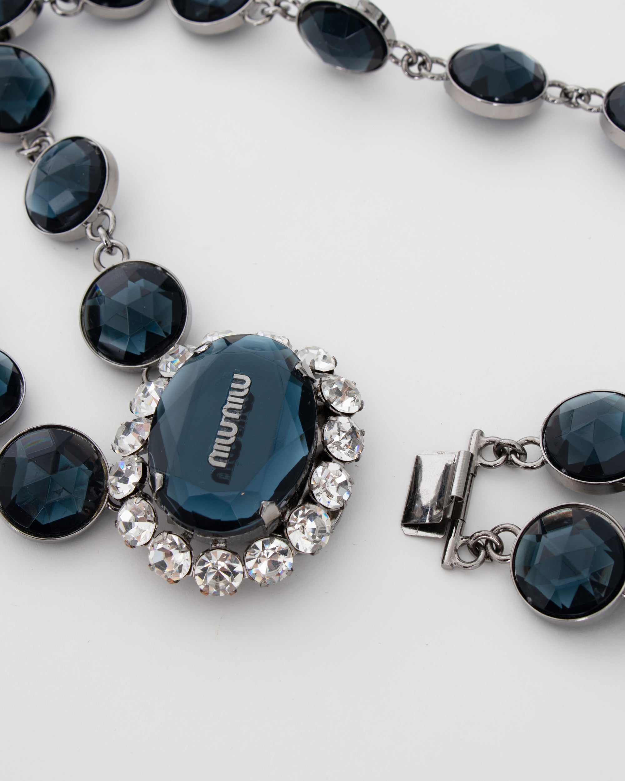 2000s Miu Miu Navy Crystal and Rhinestone Link Necklace