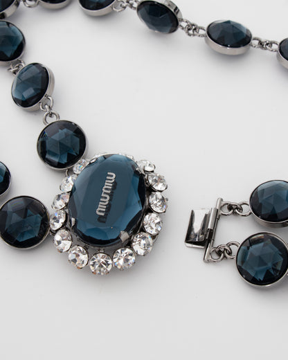 00's Miu Miu Navy Crystal and Rhinestone Link Necklace