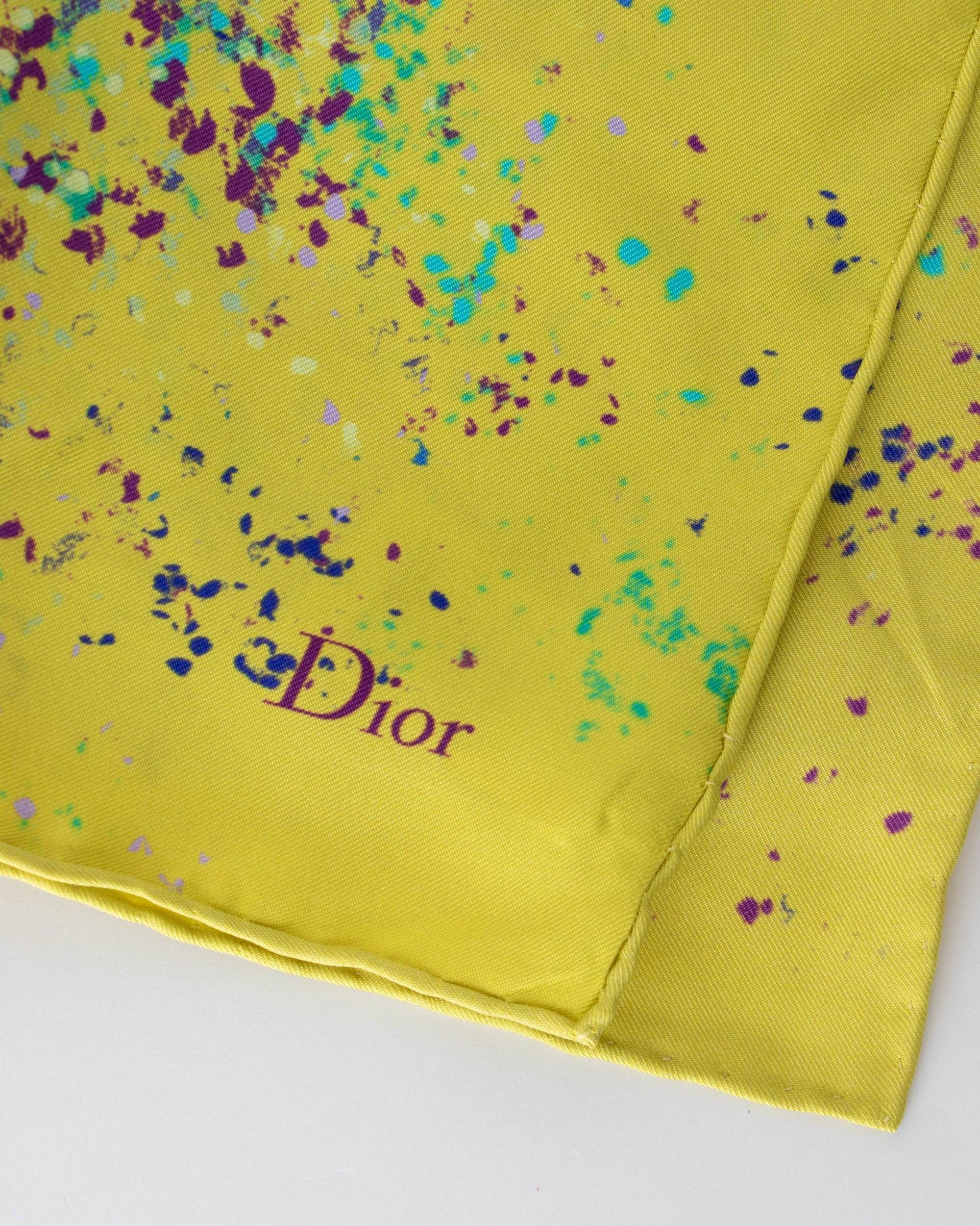 Dior Yellow Silk Scarf with Multi-Colored Dots