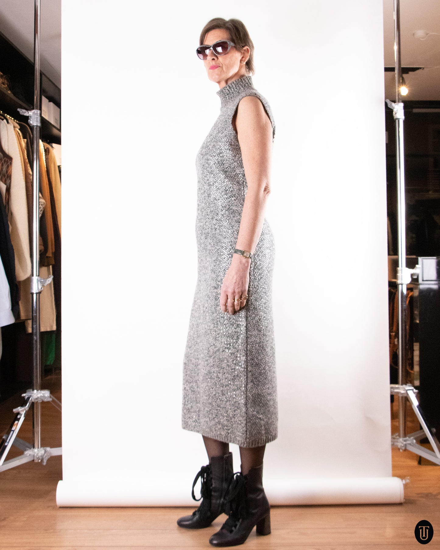 00's Celine Knit Turtleneck Dress L