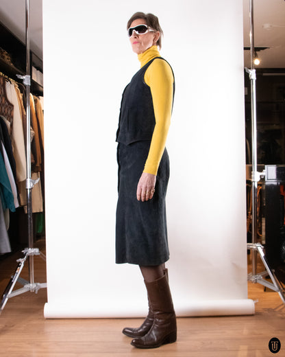 70's Céline Black Suede Two-piece Set M