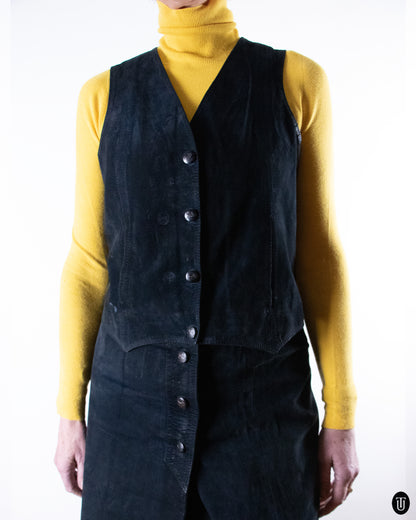 70's Céline Black Suede Two-piece Set M
