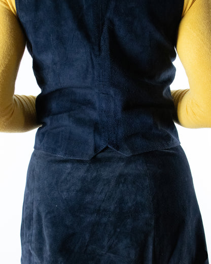 70's Céline Black Suede Two-piece Set M