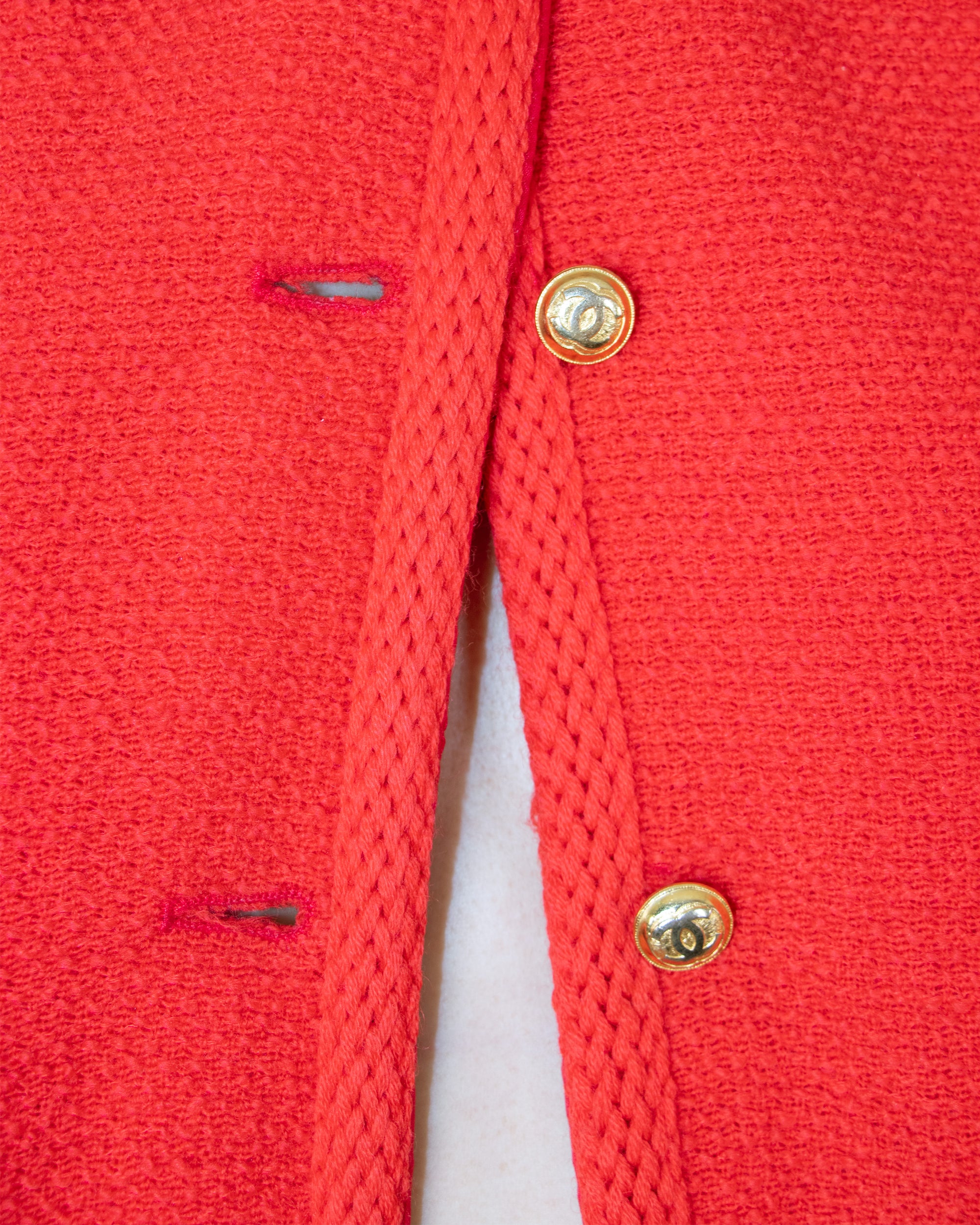 Chanel 1970s Red Bouclè Skirt Suit S