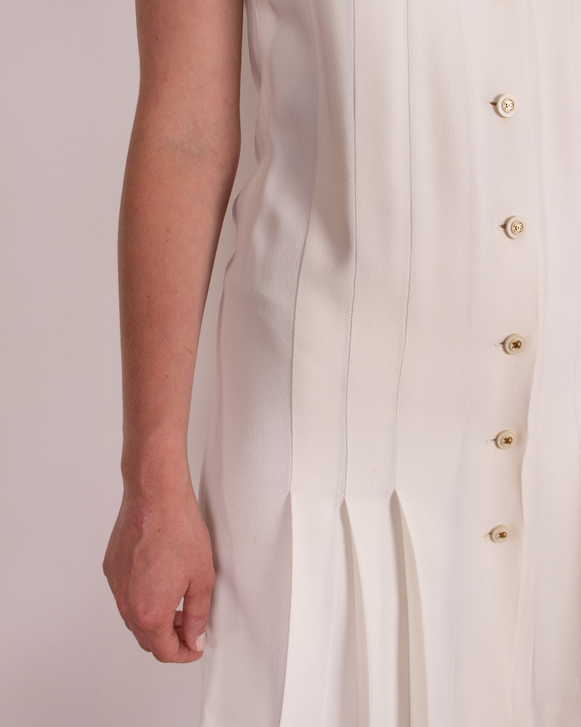 Early 1990s Chanel Pleated Off-White Dress XS