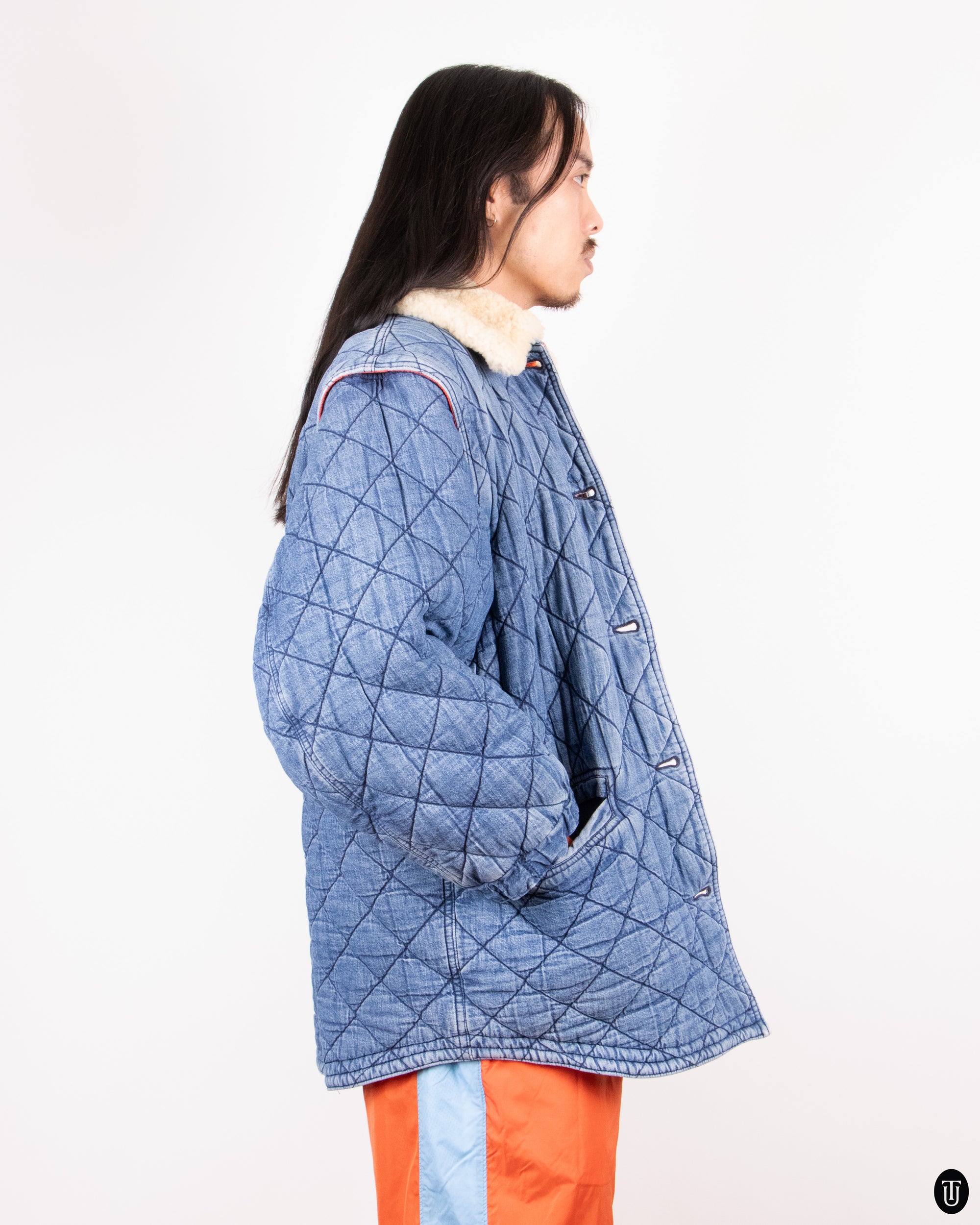 90s Denim Quilted Jacket L