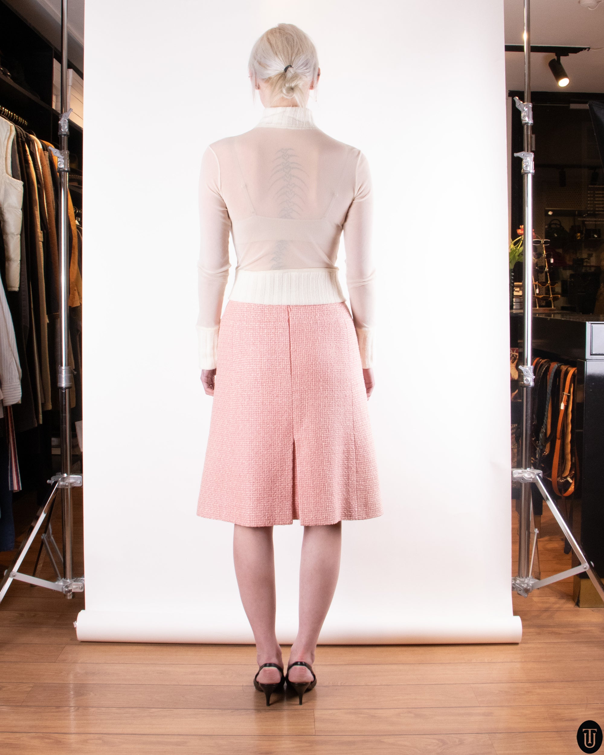 00s Chanel Silk Tweed A-Line Skirt M
