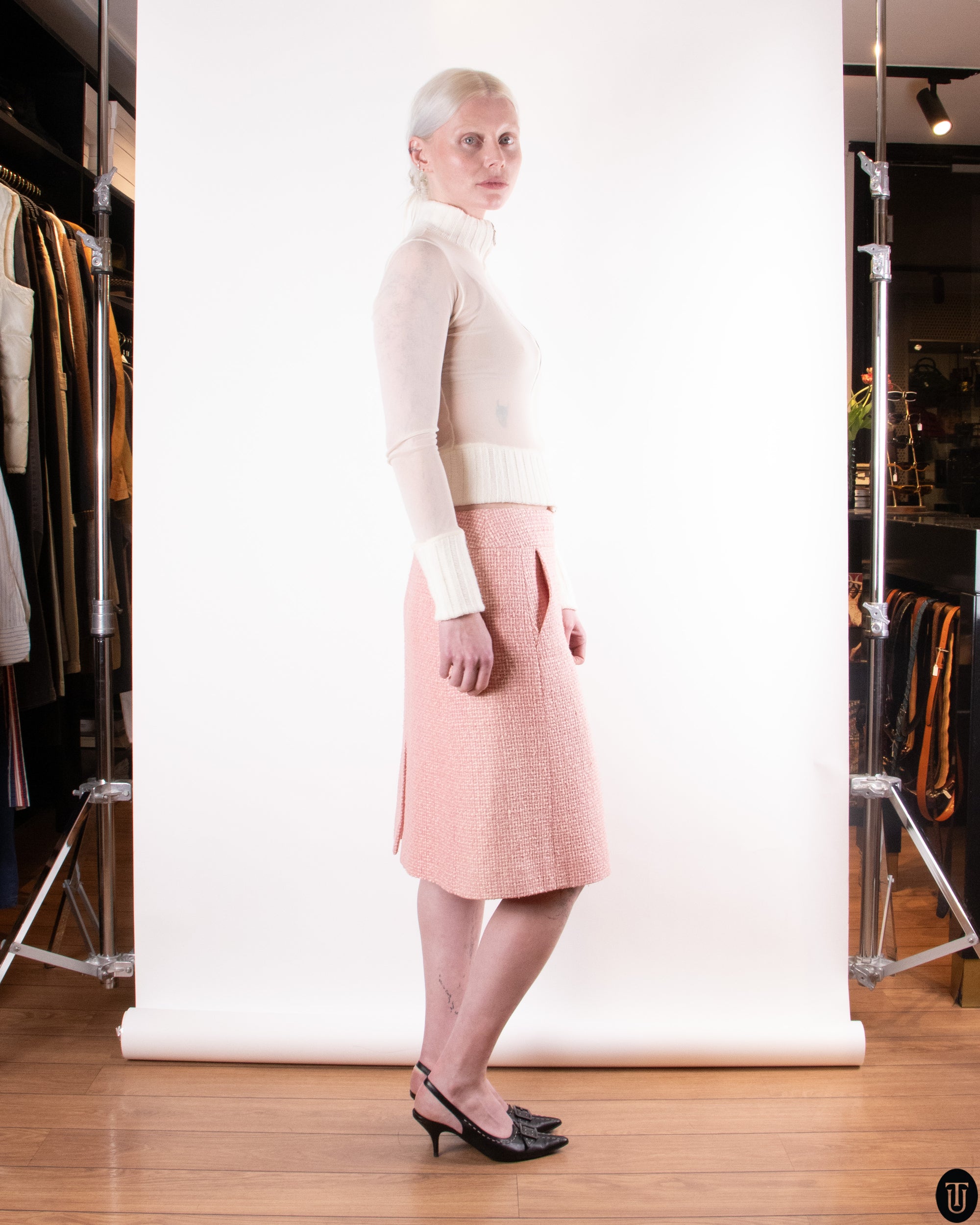 00s Chanel Silk Tweed A-Line Skirt M