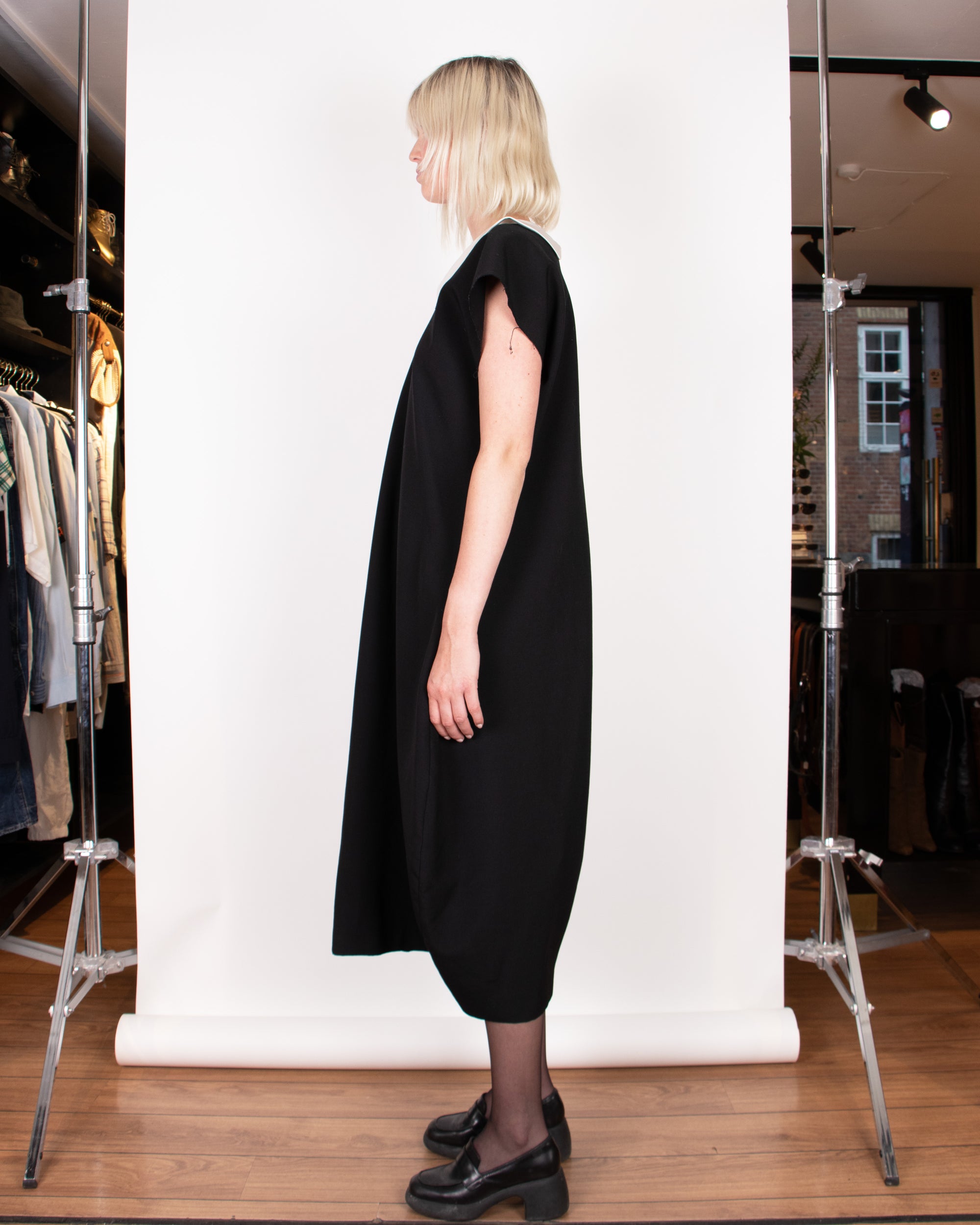 1980s Comme des Garçons Black Dress With Asymmetrical Collar M