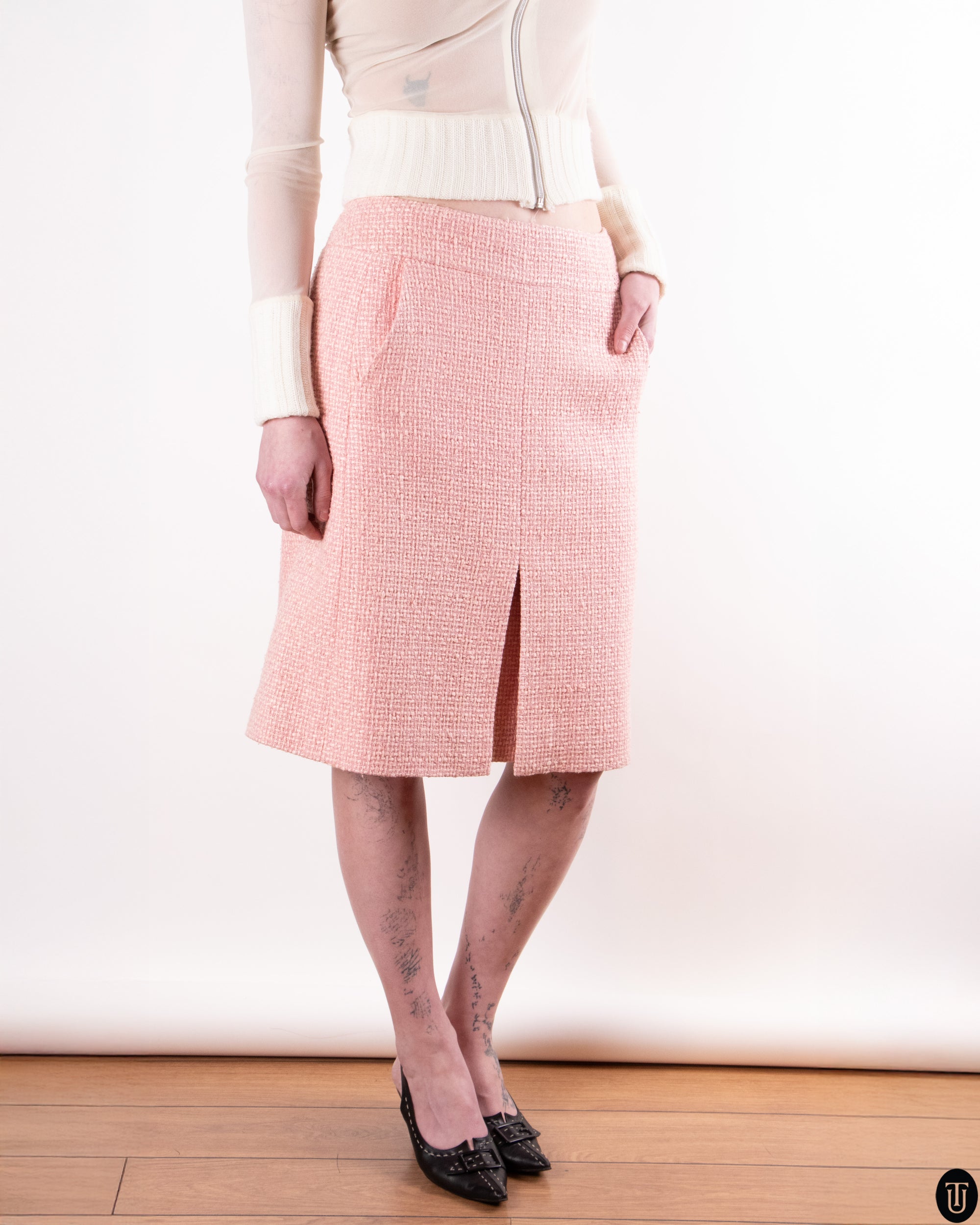 00s Chanel Silk Tweed A-Line Skirt M