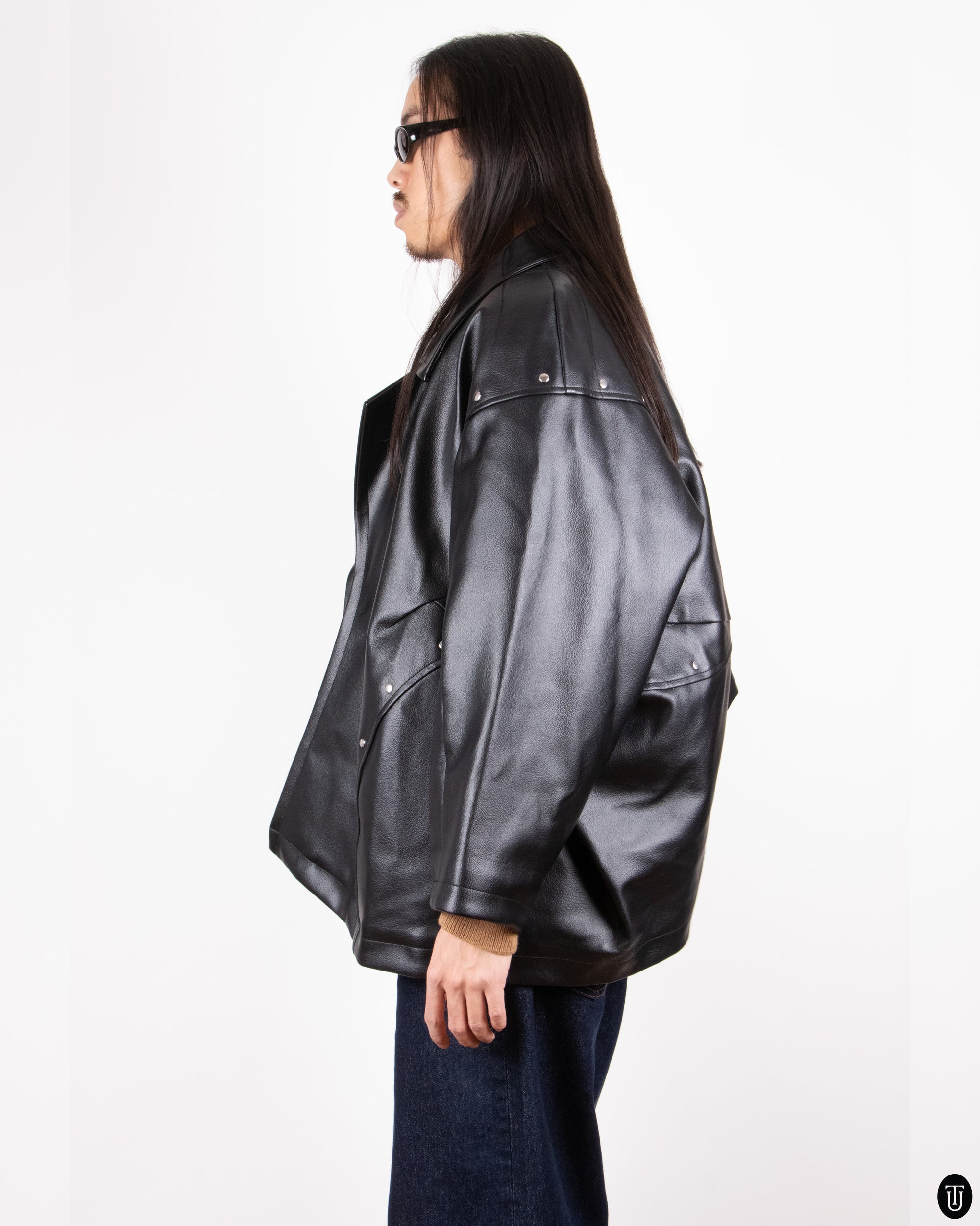 00s Comme Des Garcons Assymmetrical Faux Leather Jacket M