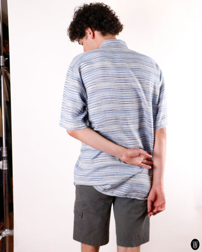 00's Missoni Blue Striped Cotton Shirt XL