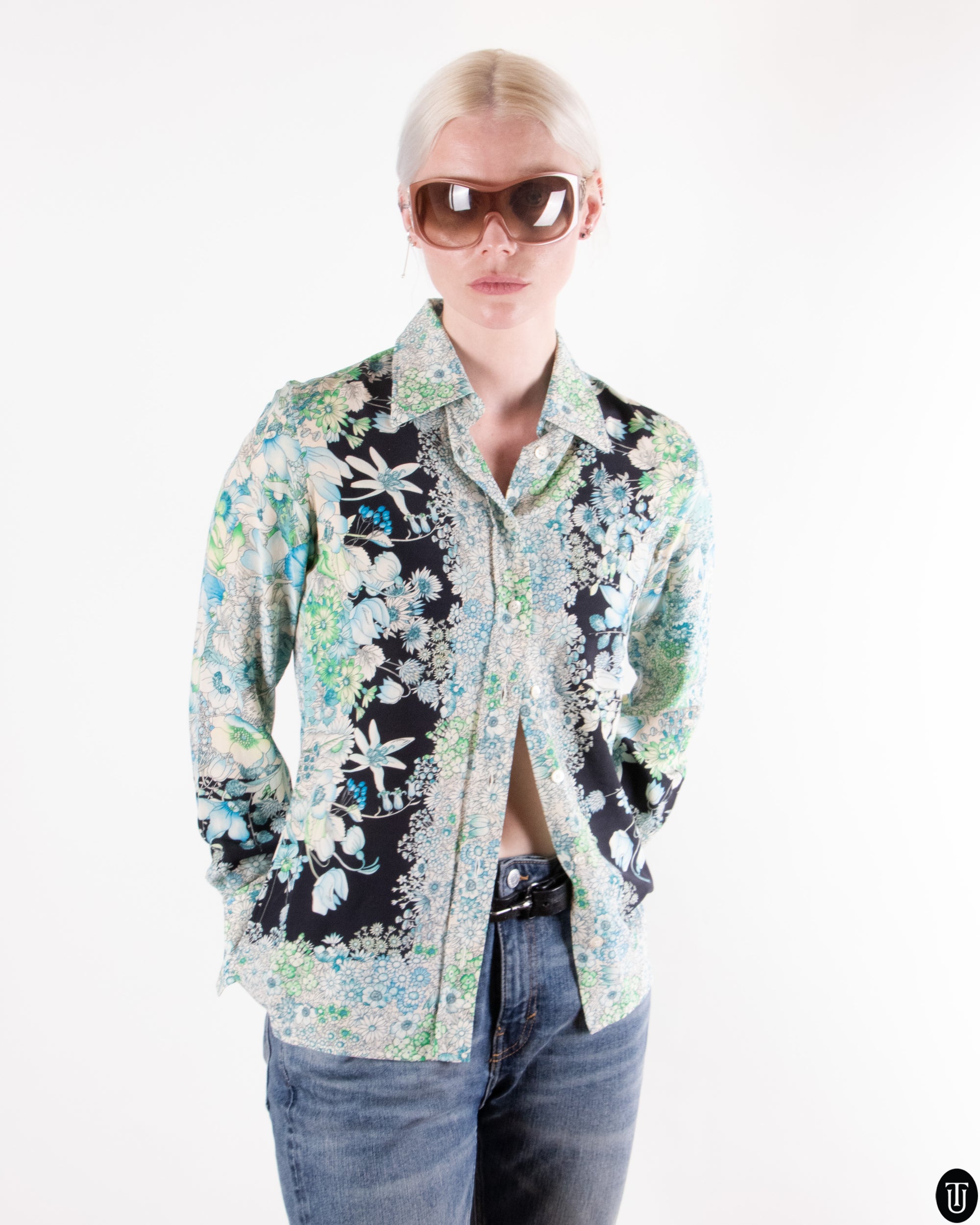 00's Gucci Floral Silk Blouse S