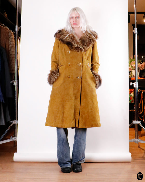 70's A.C Bang Suede & Fox Fur Coat M