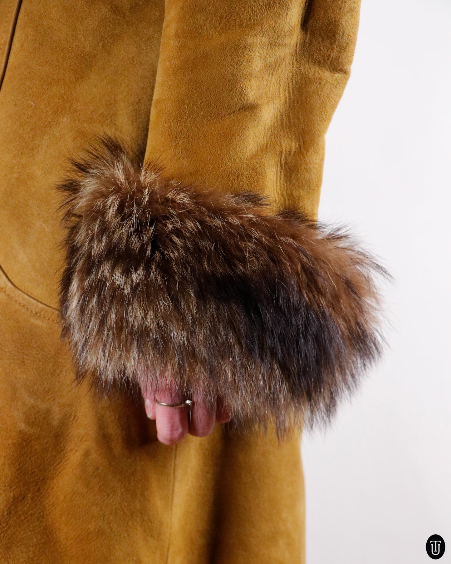 70's A.C Bang Suede & Fox Fur Coat M