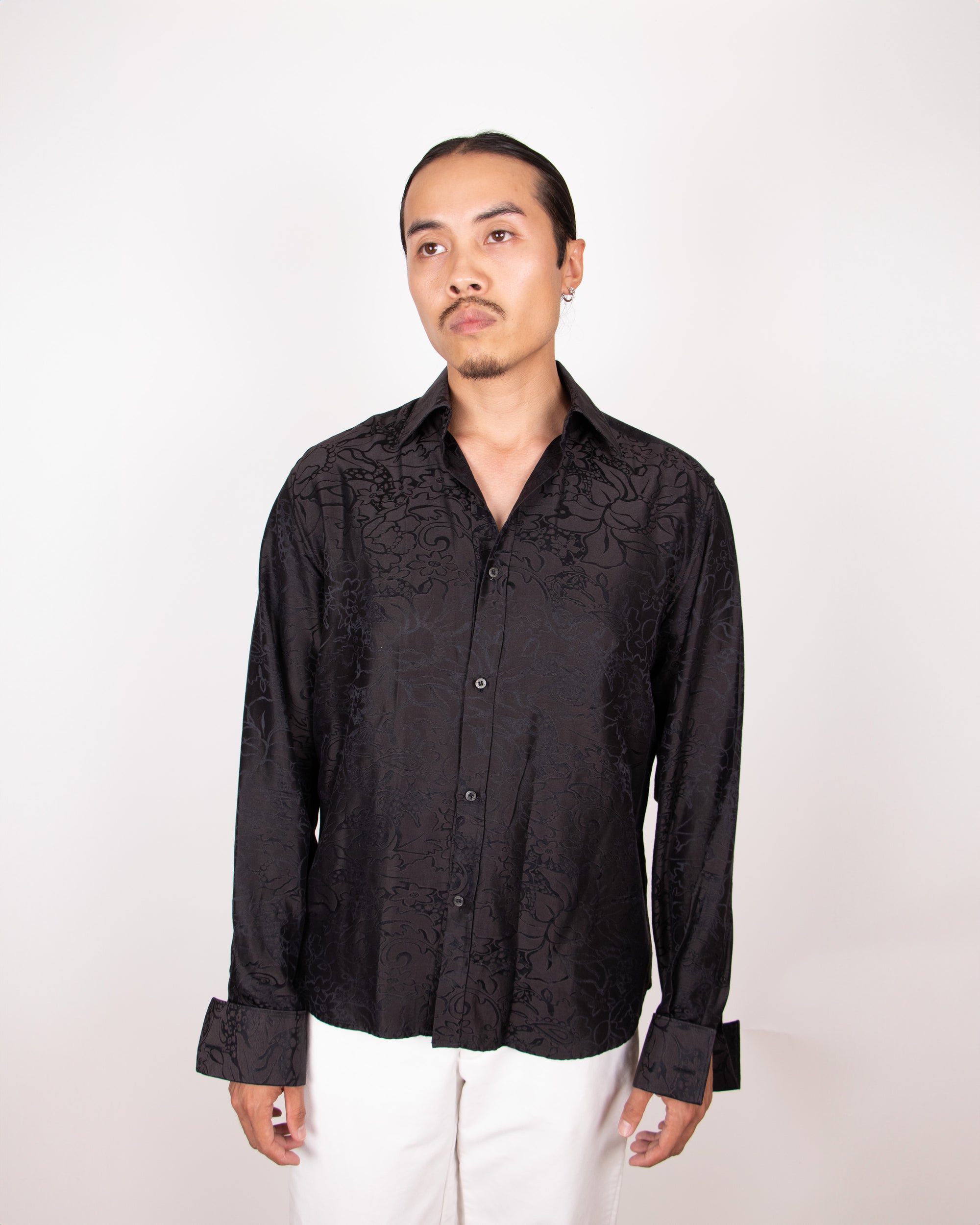 Gucci Tom Ford Era Black Cotton and Silk Shirt M