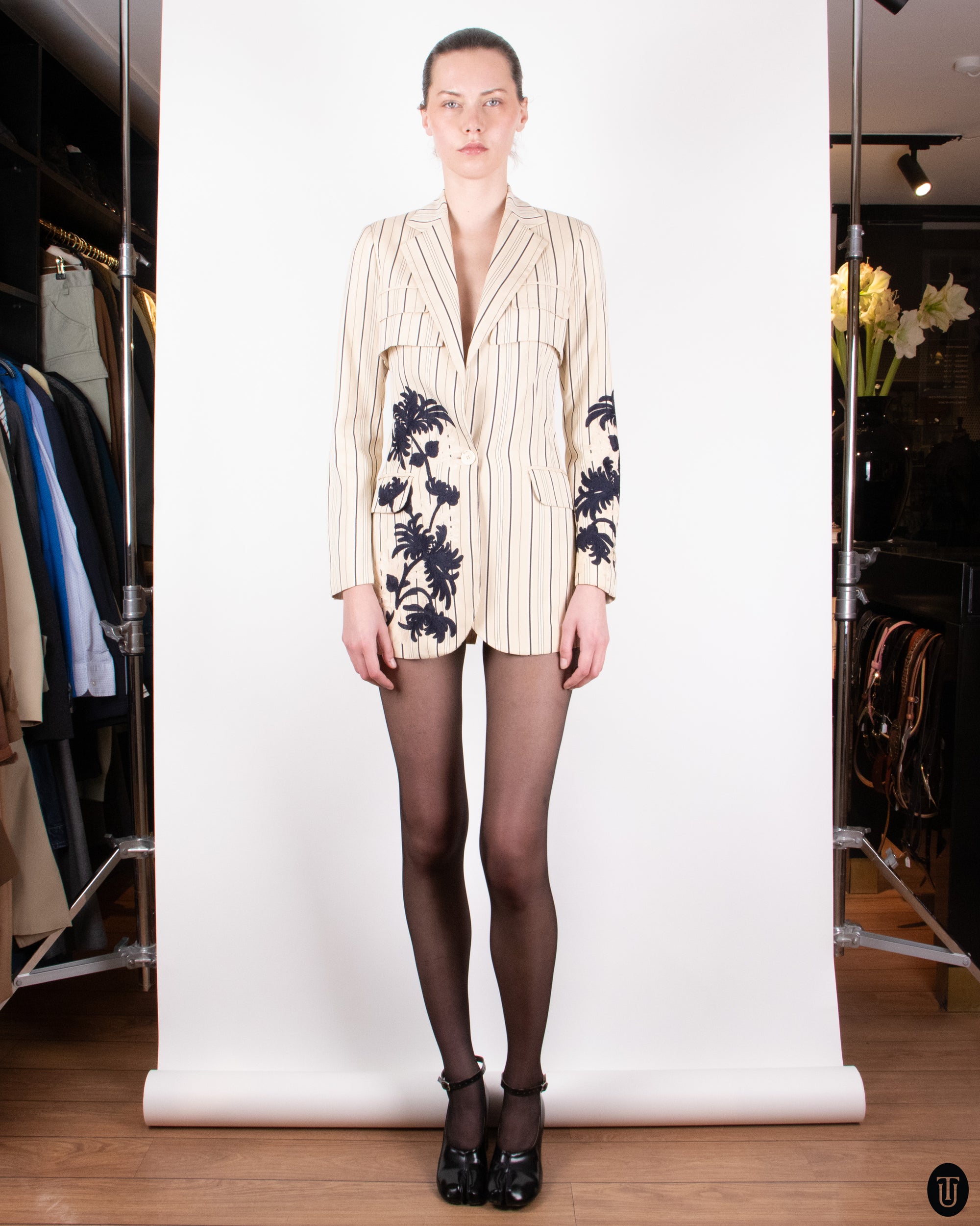 00s Christian Dior Pinstripe and Embroidered Blazer S