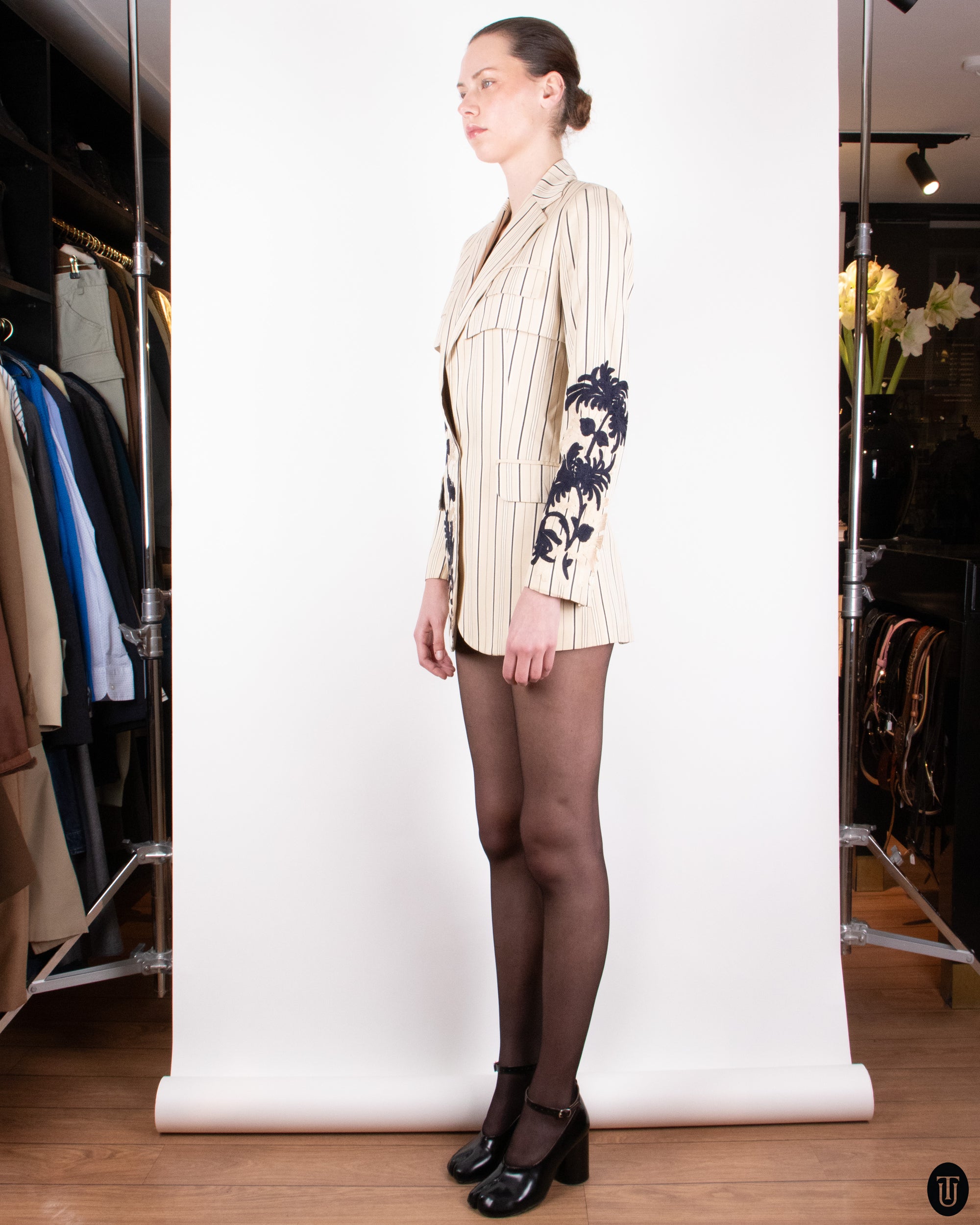 00s Christian Dior Pinstripe and Embroidered Blazer S