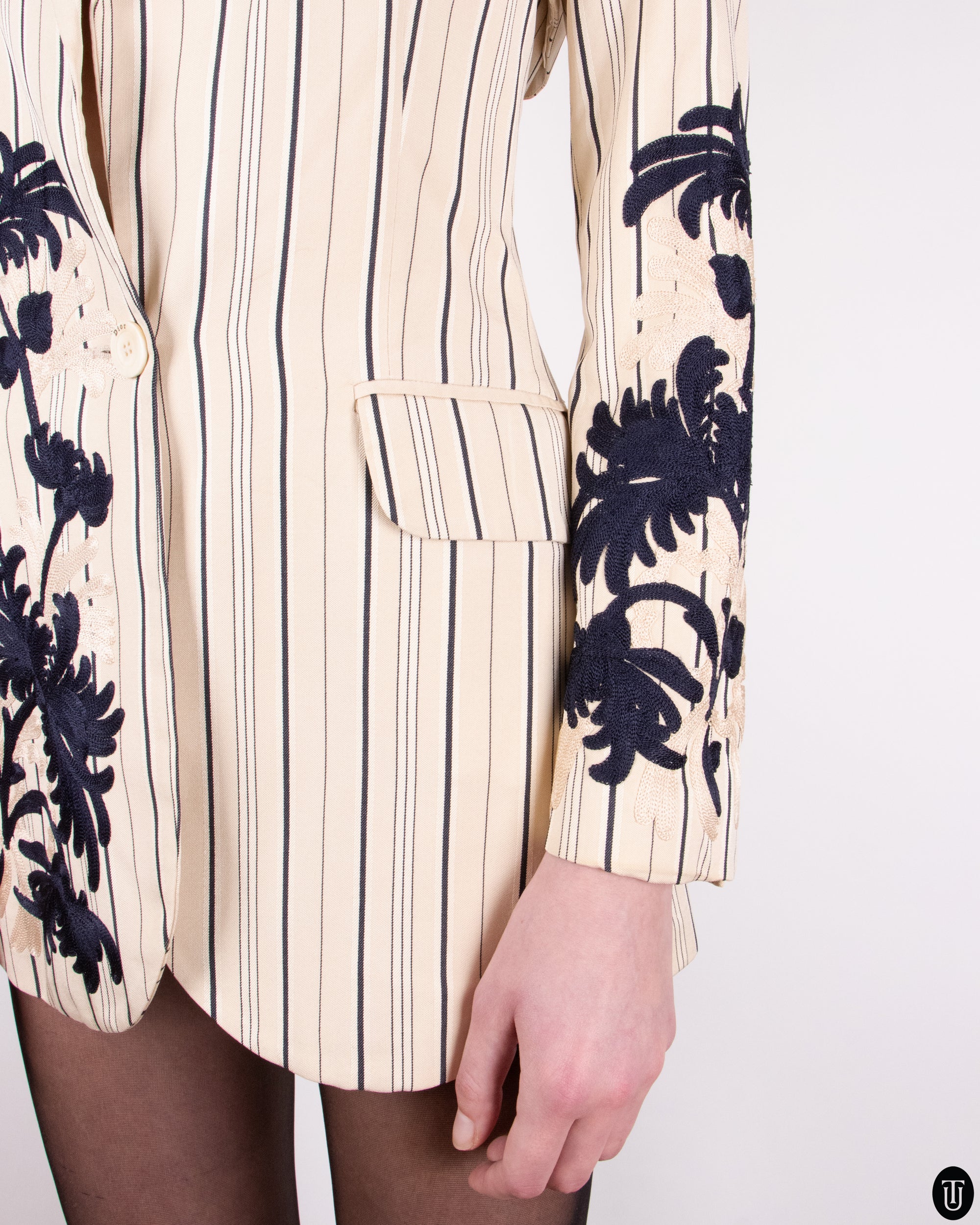 00s Christian Dior Pinstripe and Embroidered Blazer S