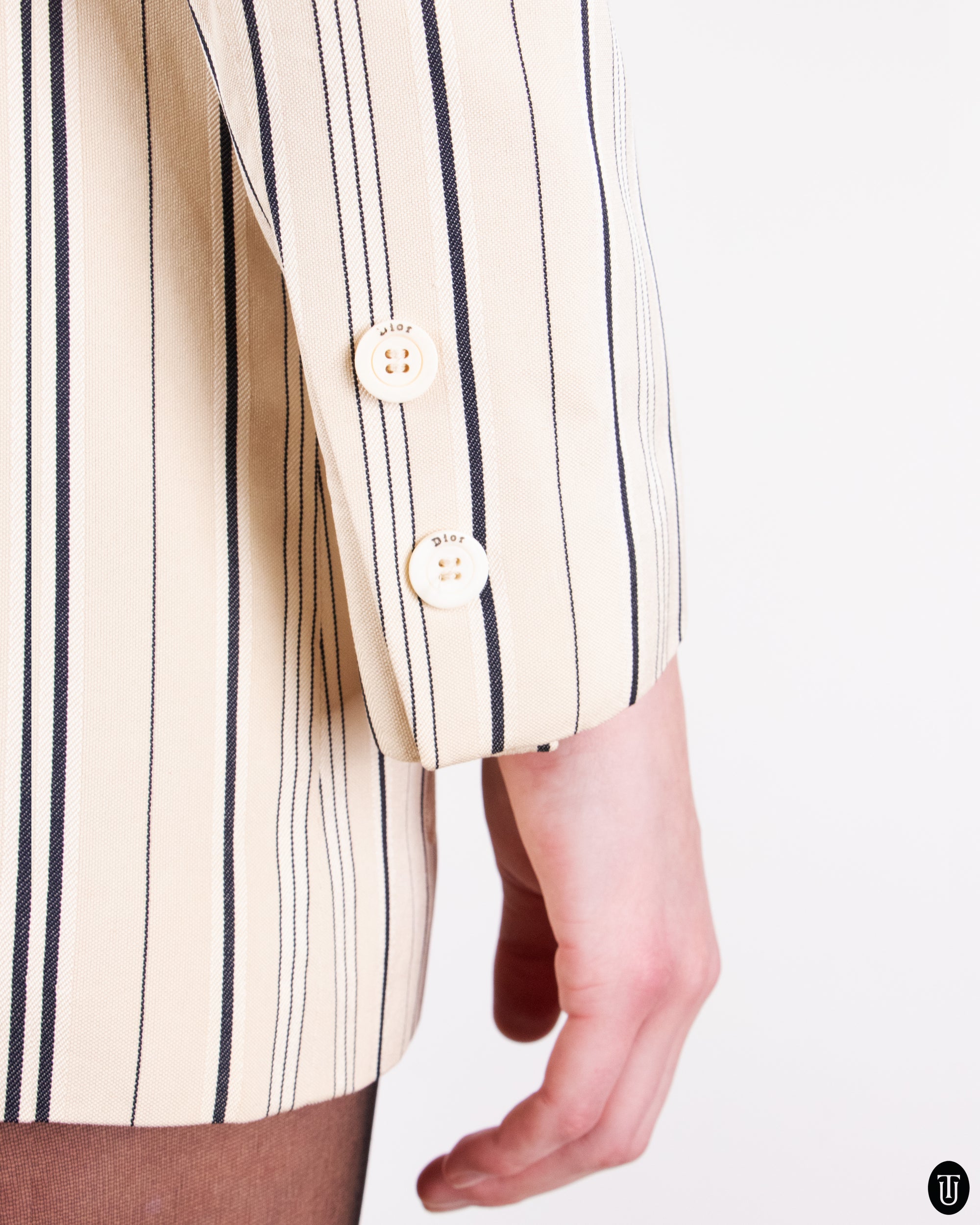 00s Christian Dior Pinstripe and Embroidered Blazer S