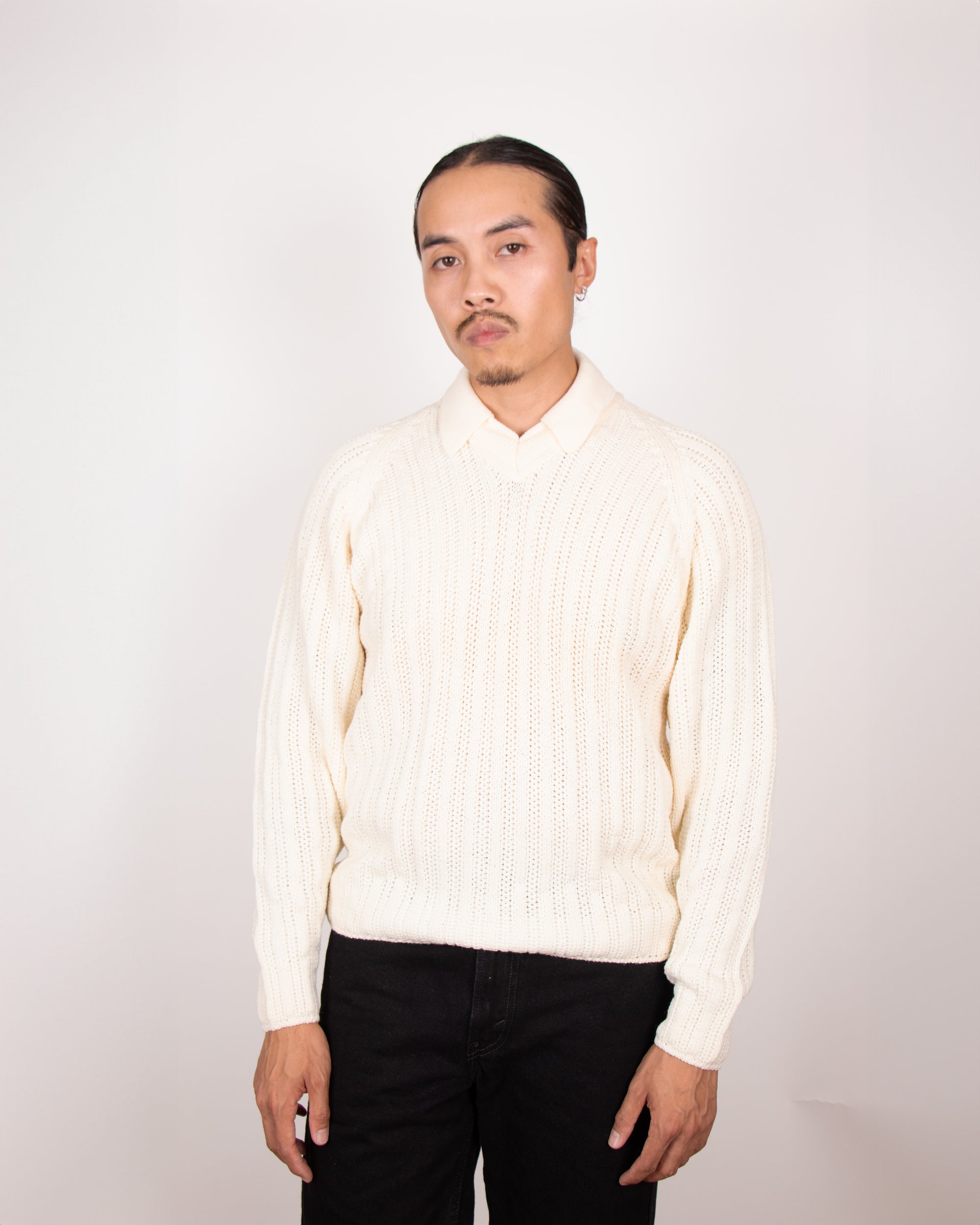 Hermès Ivory V-neck Chunky Wool Knit S