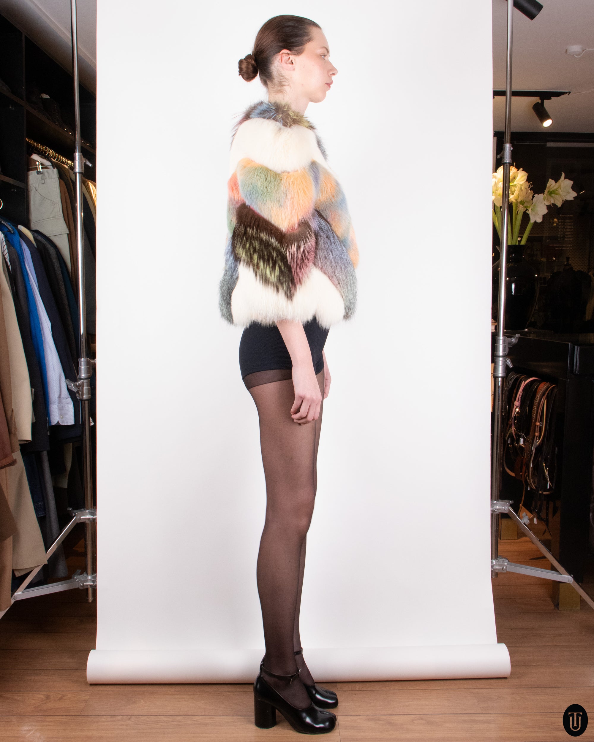 00s Nikoline Liv Andersen Fluffy Fur and Leather Coat S