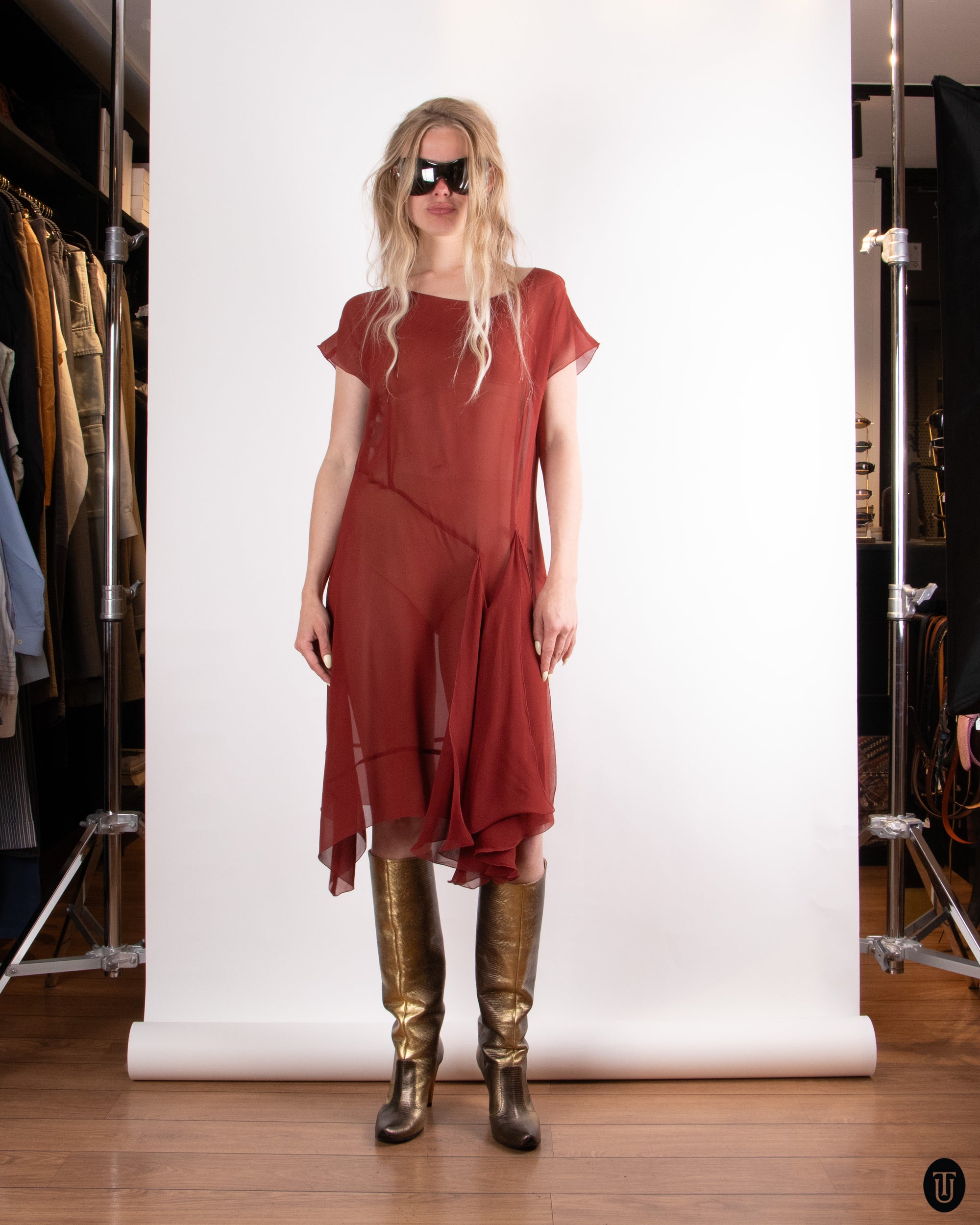 90's Sheer Silk dress M