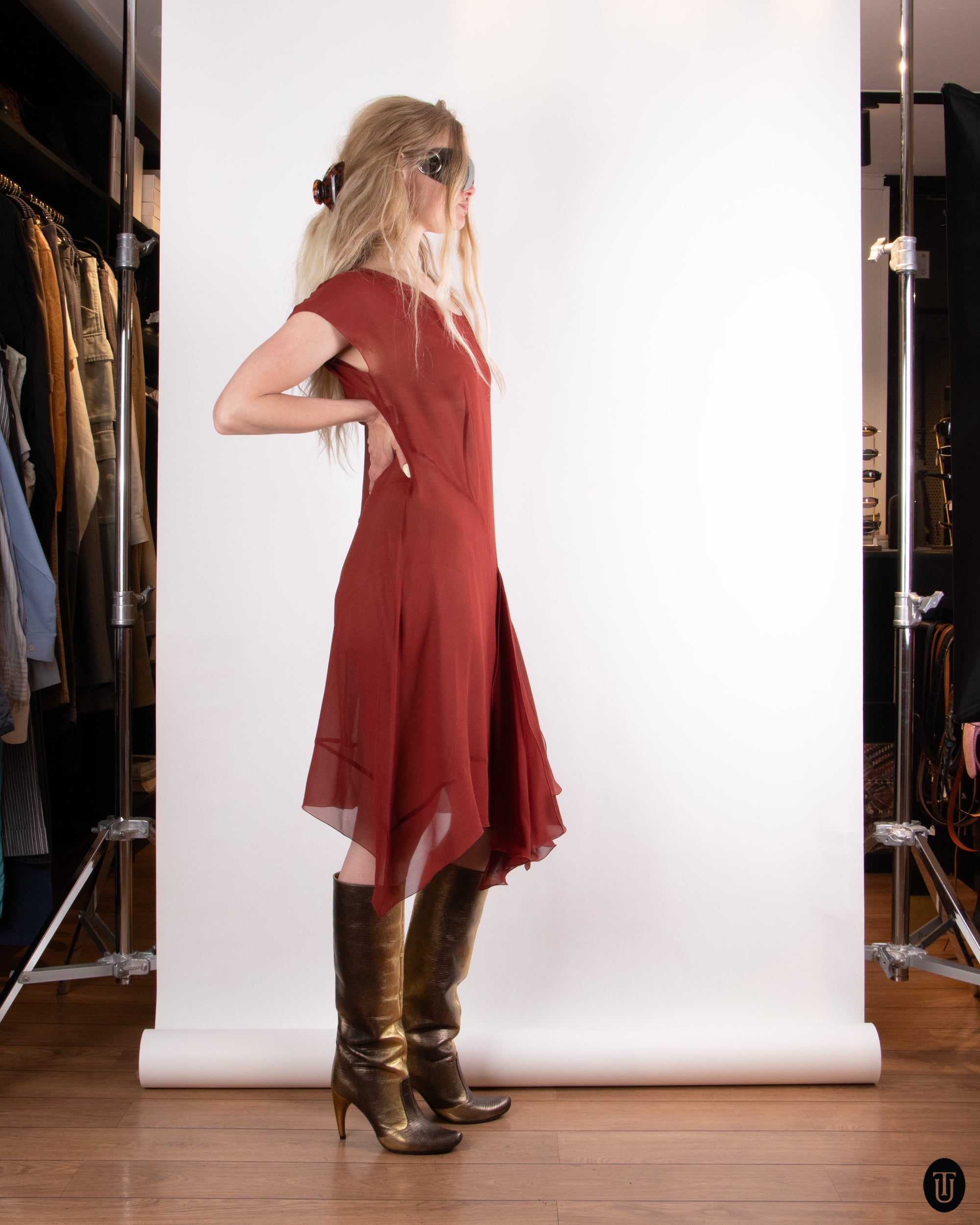 90's Sheer Silk dress M