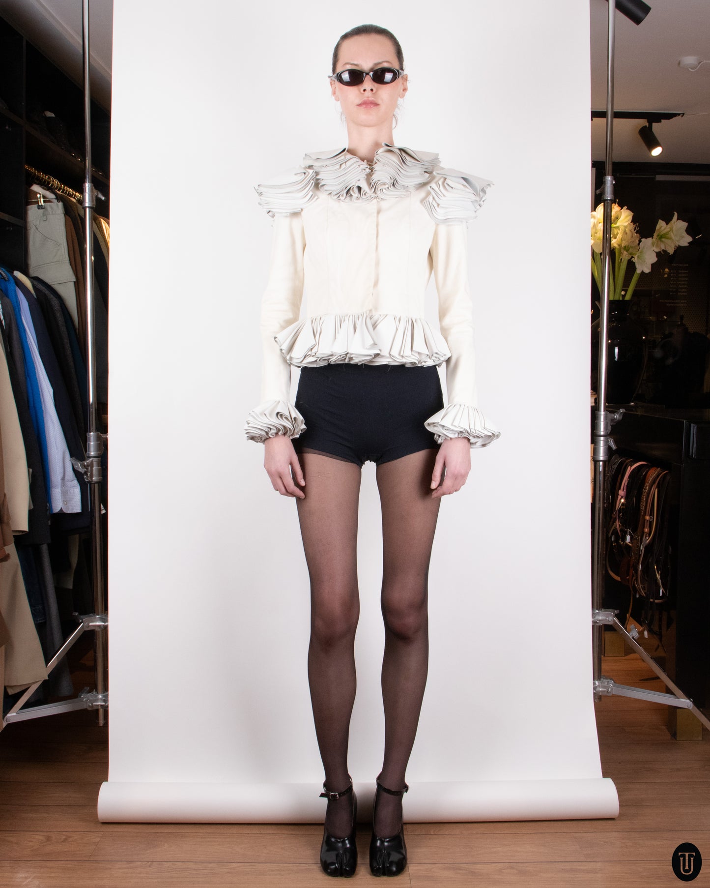 00's Nikoline Liv Andersen Cotton & Leather Cropped Jacket S