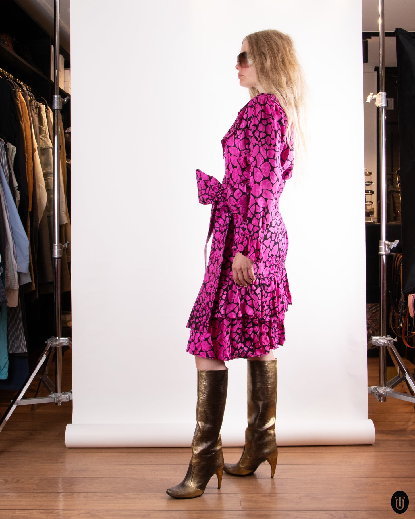 80's YSL Long Sleeve Ruffle Dress S