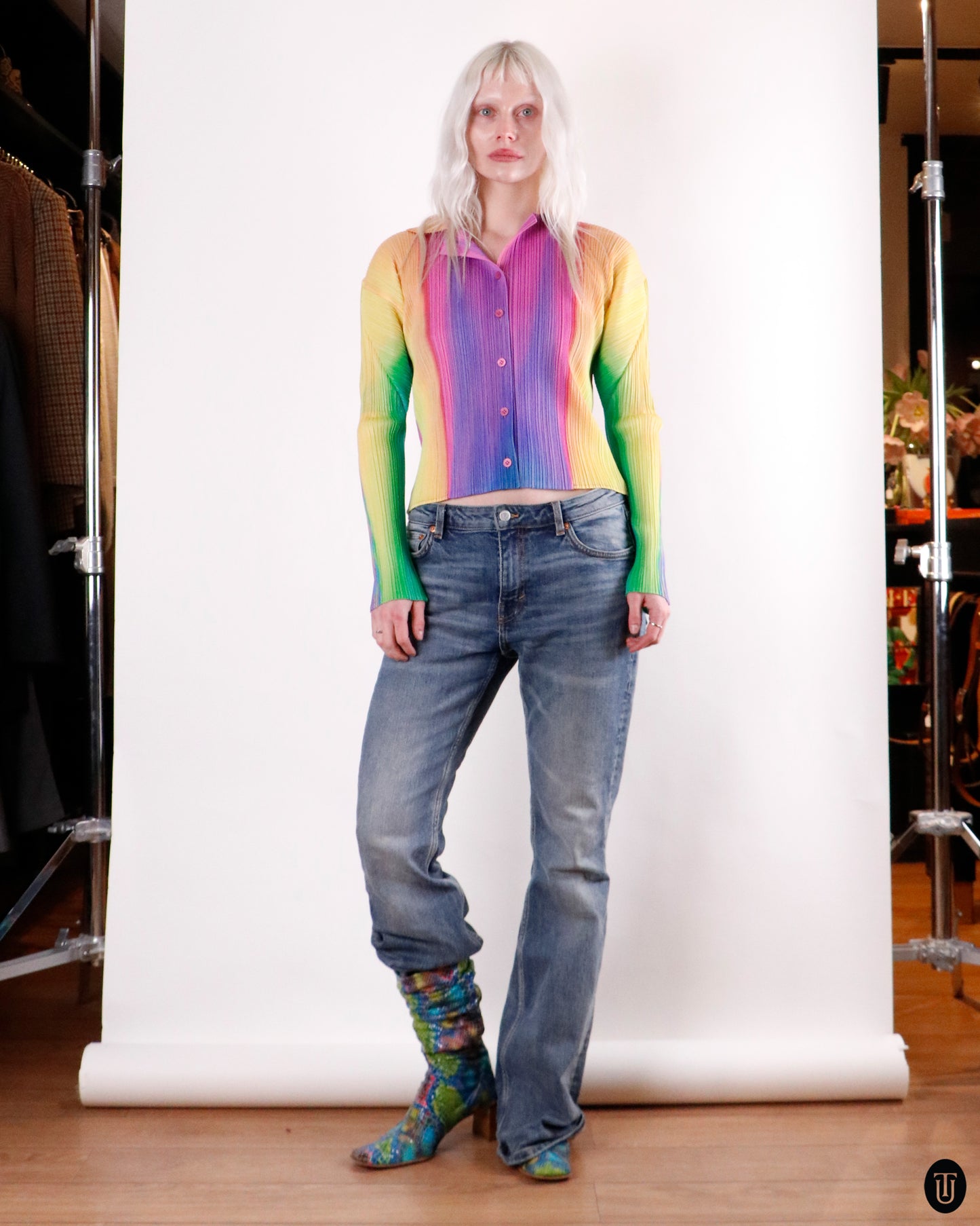 90's Issey Miyaki Rainbow Pleated Shirt M