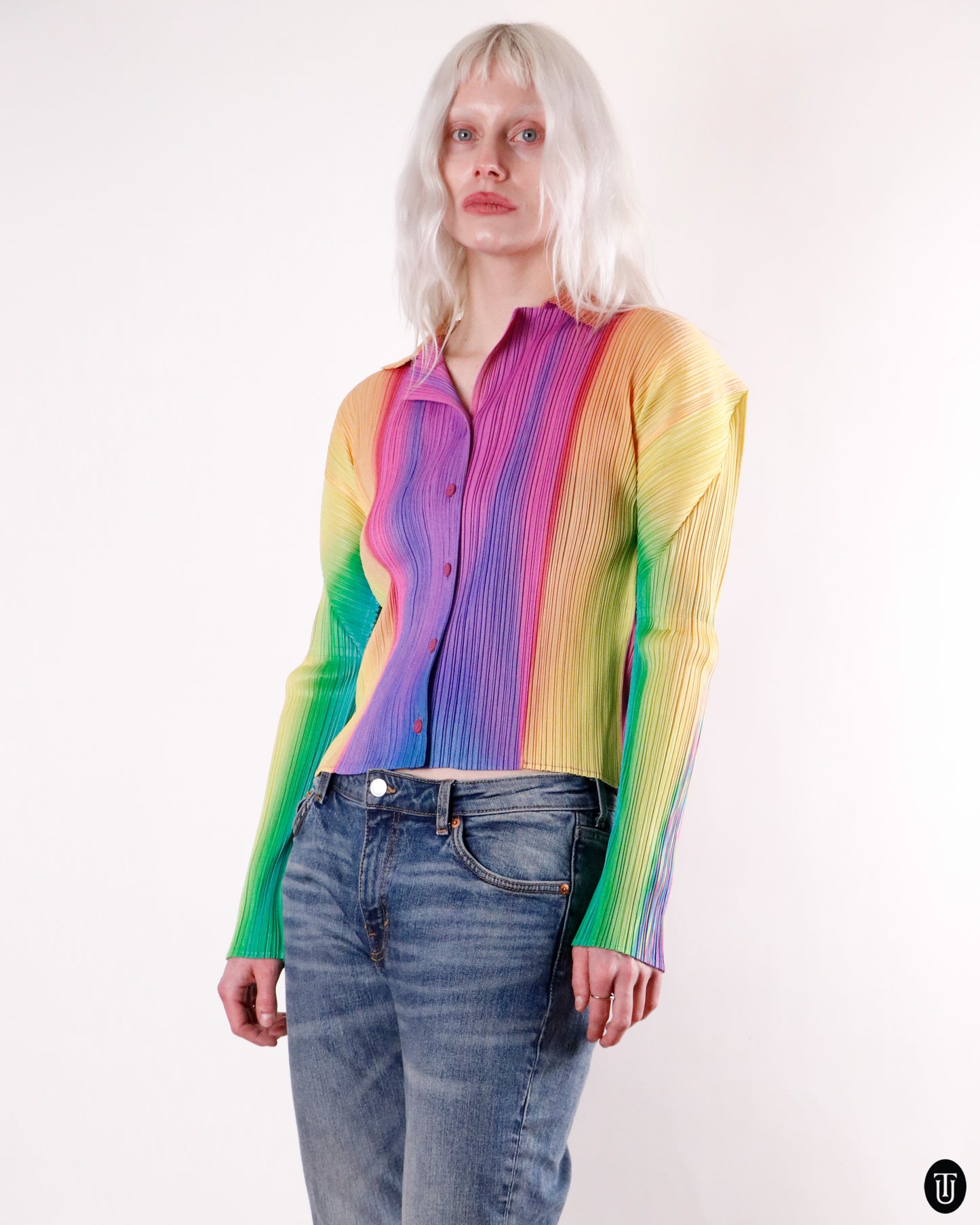 90's Issey Miyaki Rainbow Pleated Shirt M