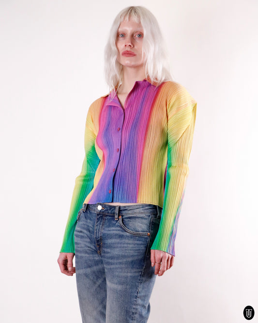 90's Issey Miyaki Rainbow Pleated Shirt M