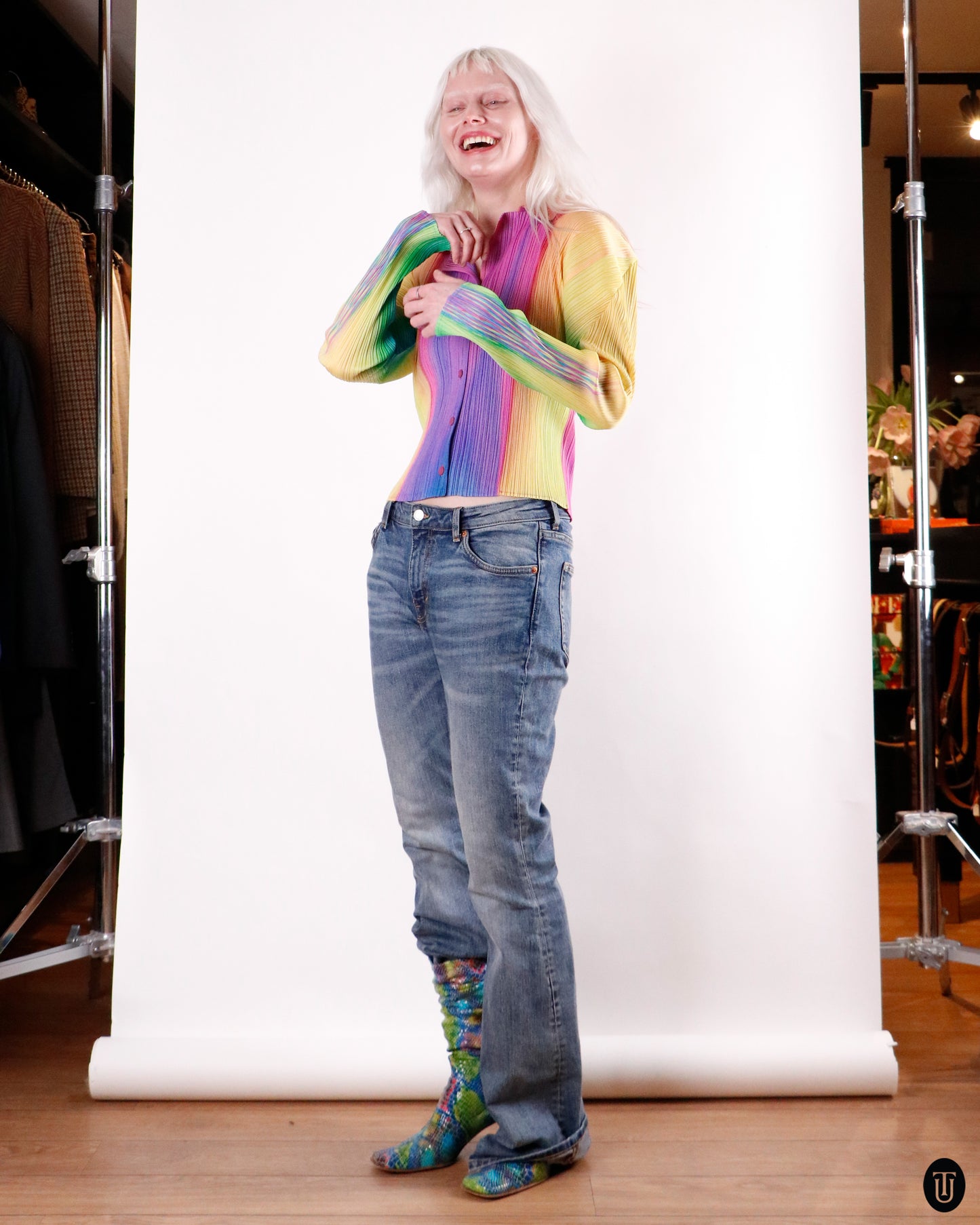 90's Issey Miyaki Rainbow Pleated Shirt M