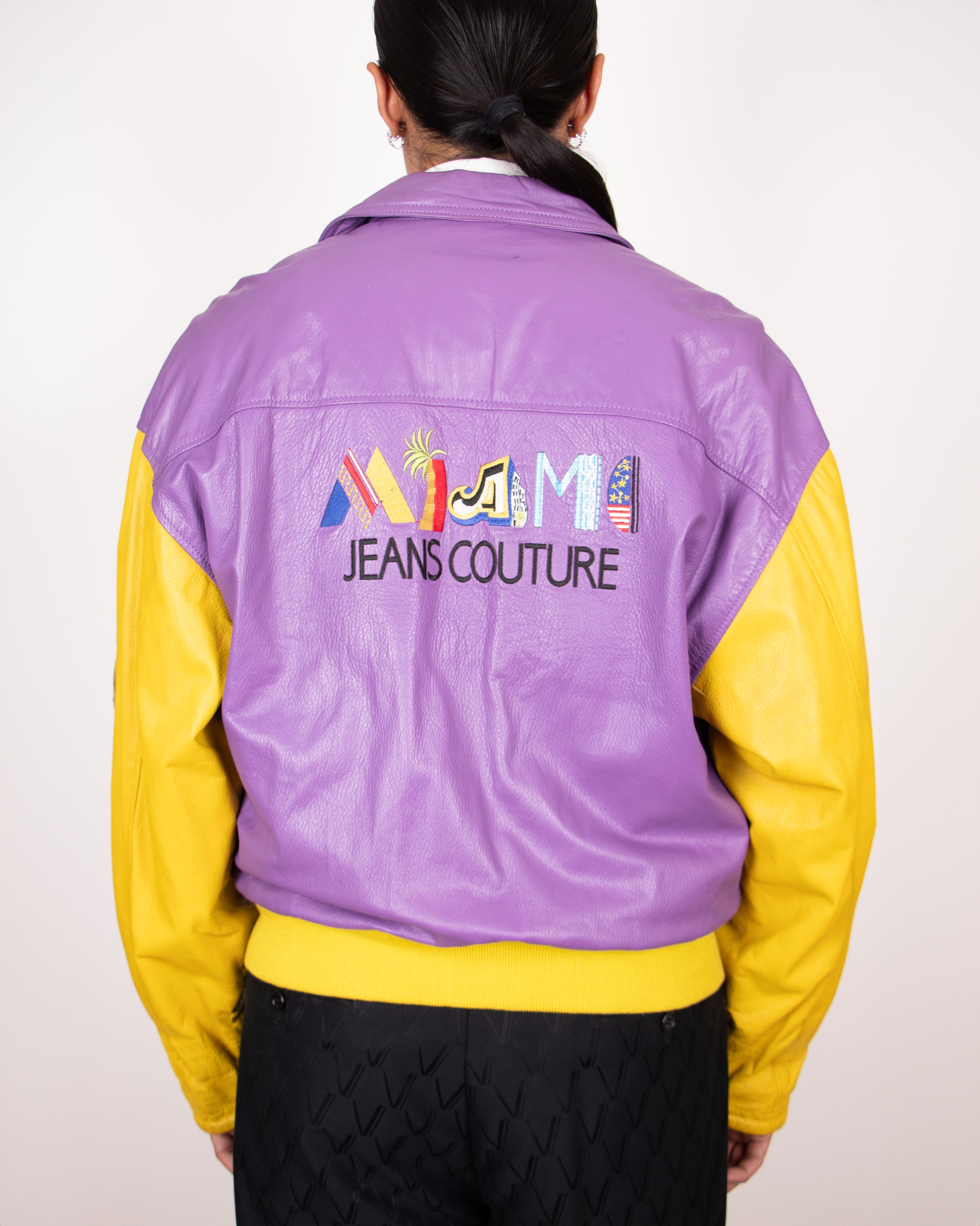 1990s Versace Jeans Couture Leather Bomber Jacket M