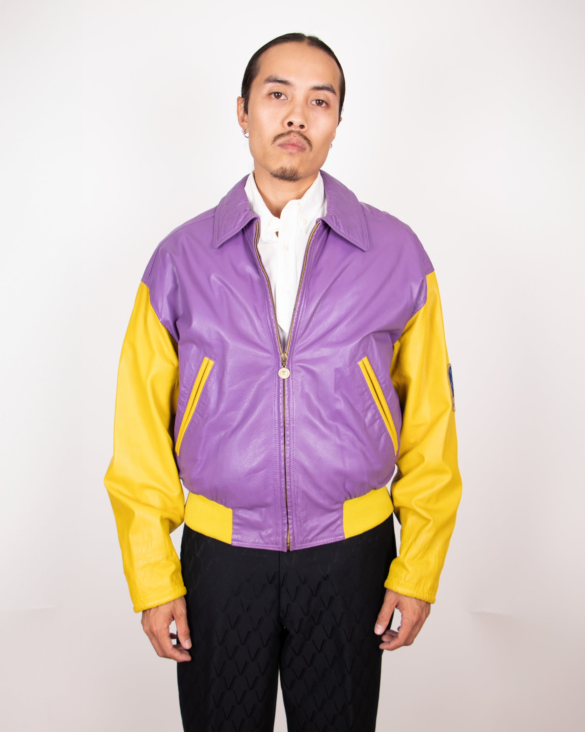 1990s Versace Jeans Couture Leather Bomber Jacket M