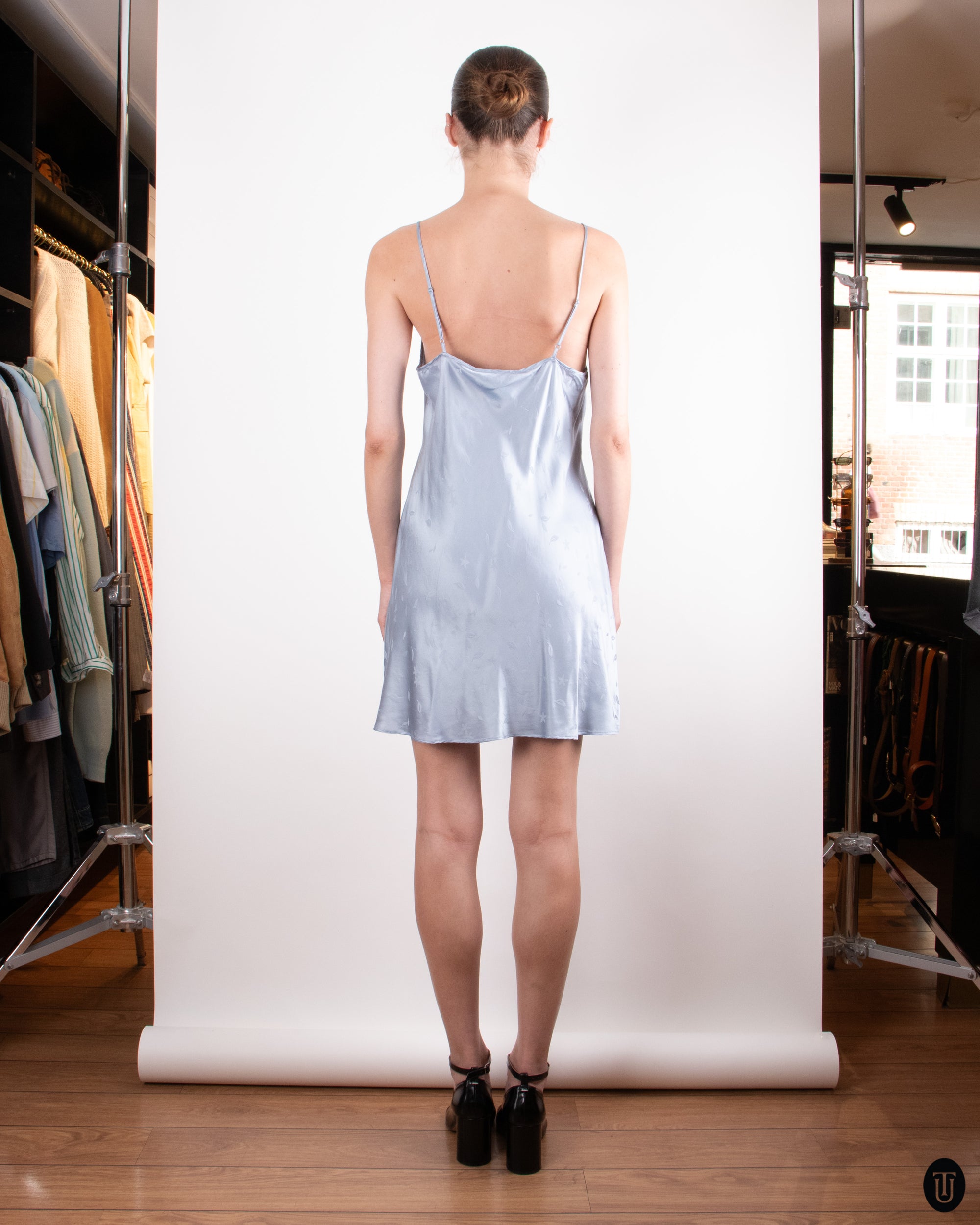 90's Blue Silk Slip Dress L