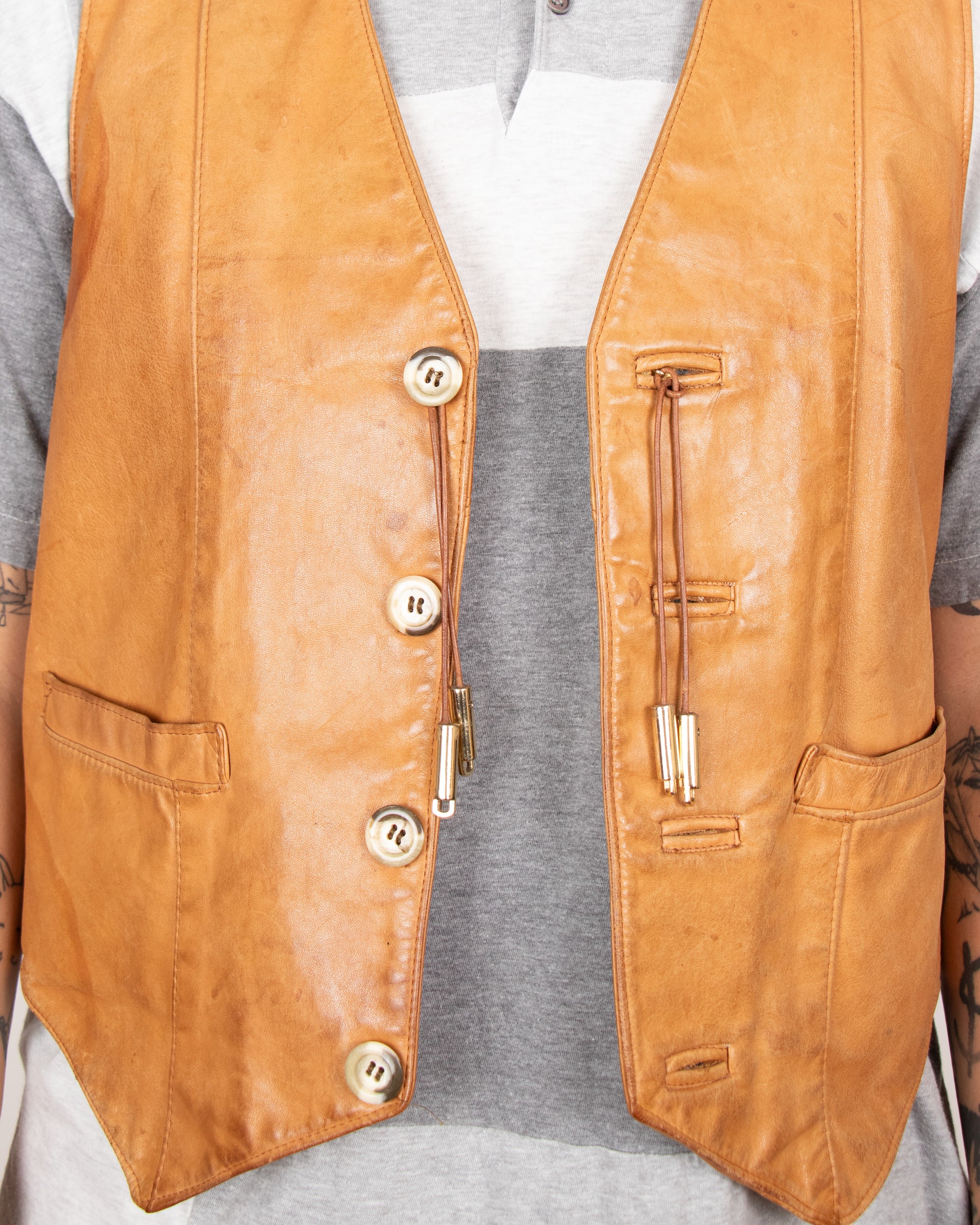 1980s Frye Lined Leather Vest with Tassles S