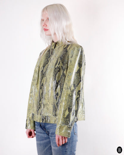 90's Betty Barclay Snake Print Leather Jacket L