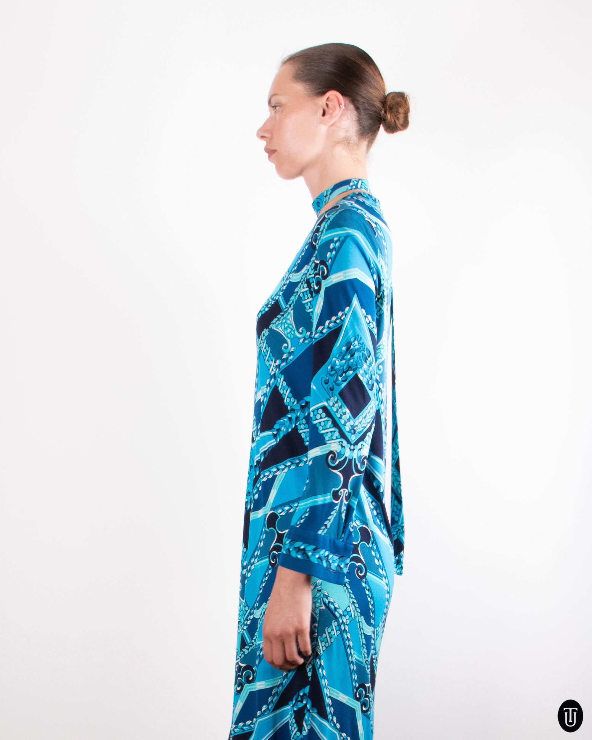 80's Hermès Printed Silk Dress M