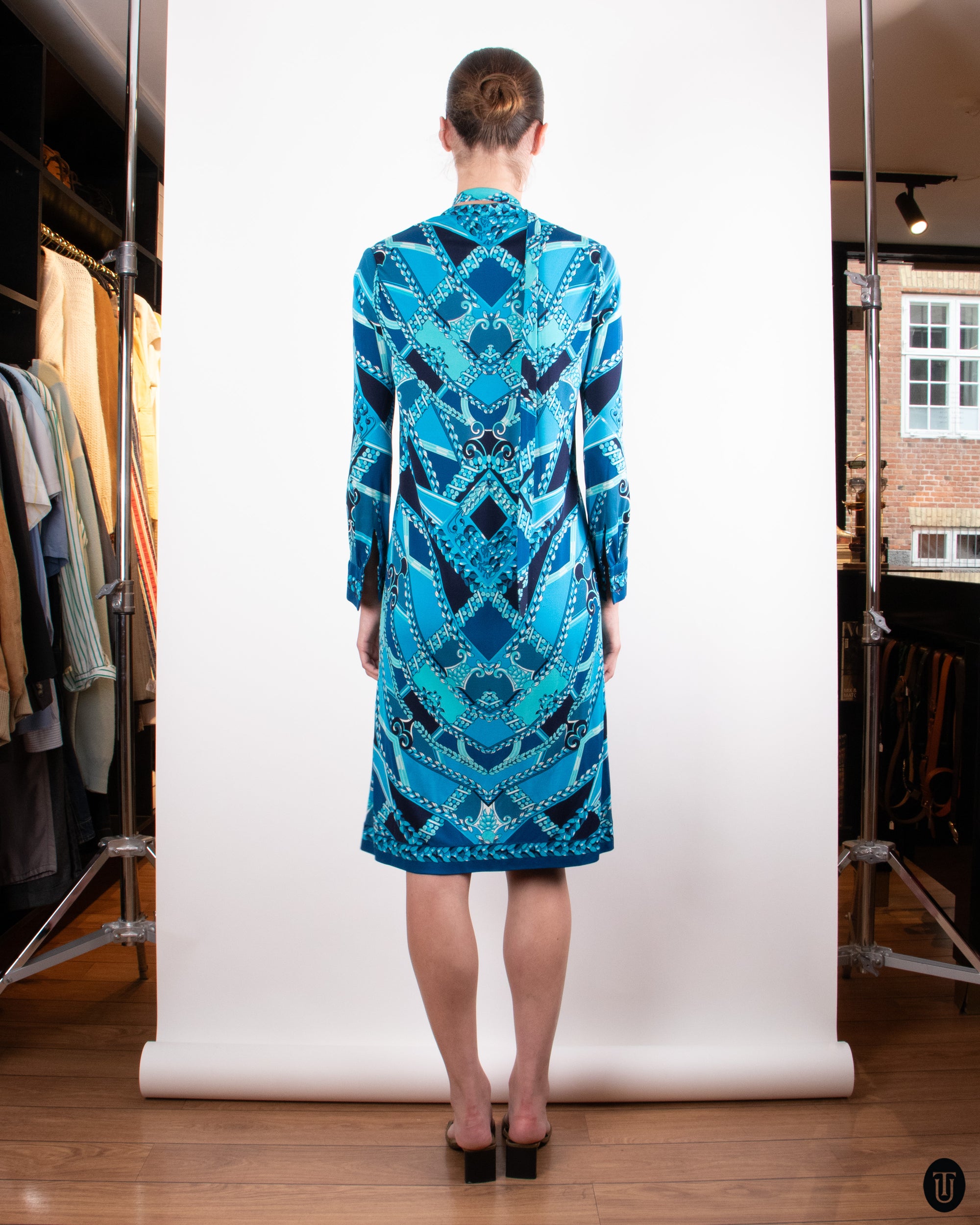 80's Hermès Printed Silk Dress M