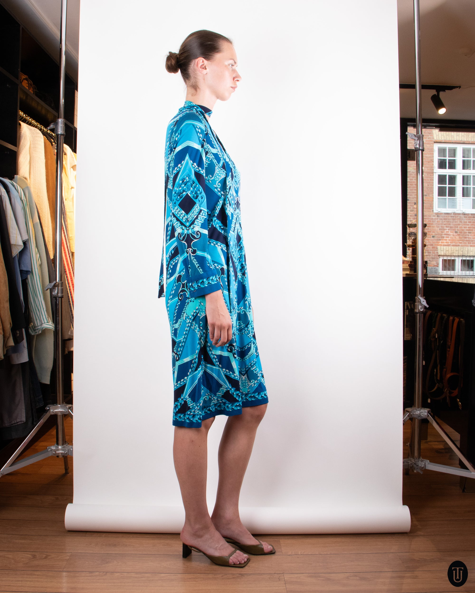 80's Hermès Printed Silk Dress M
